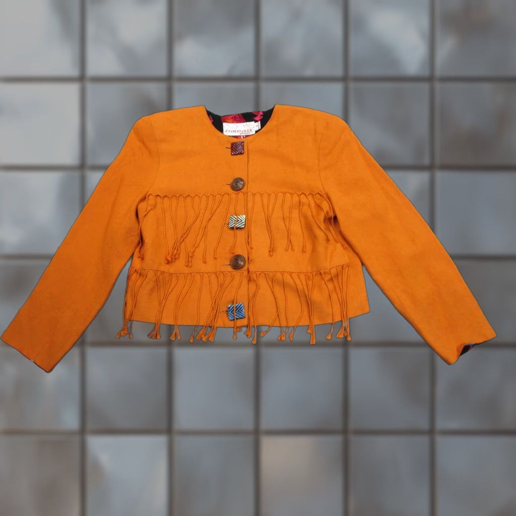 Vintage VINTAGE Componix Petites Jacket Womens 4 Orange Fringe Cropped Boho Made USA 90s Size S / US 4 / IT 40 - 1 Thumbnail