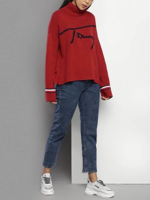 Designer × Tommy Hilfiger TOMMY HILFIGER Burgundy Relaxed Turtleneck Sweater Size XS / US 0-2 / IT 36-38 - 3 Thumbnail