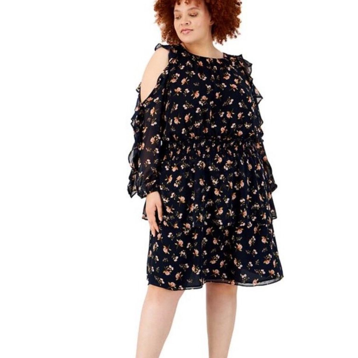 Other 1. State Navy Floral Ruffled Cold Shoulder Midi Dress 3X NWT Size 3XL / US 20-22 - 1 Thumbnail