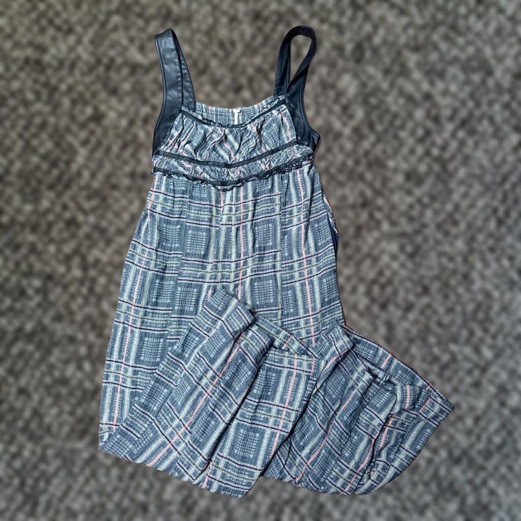 Free People Free People Jumpsuit Plaid Knit Viscose Wide-Leg Sleeveless Square Neck M Gray Bohemian Casual Activewear Womens Size 32" / US 10 / IT 46 - 1 Thumbnail