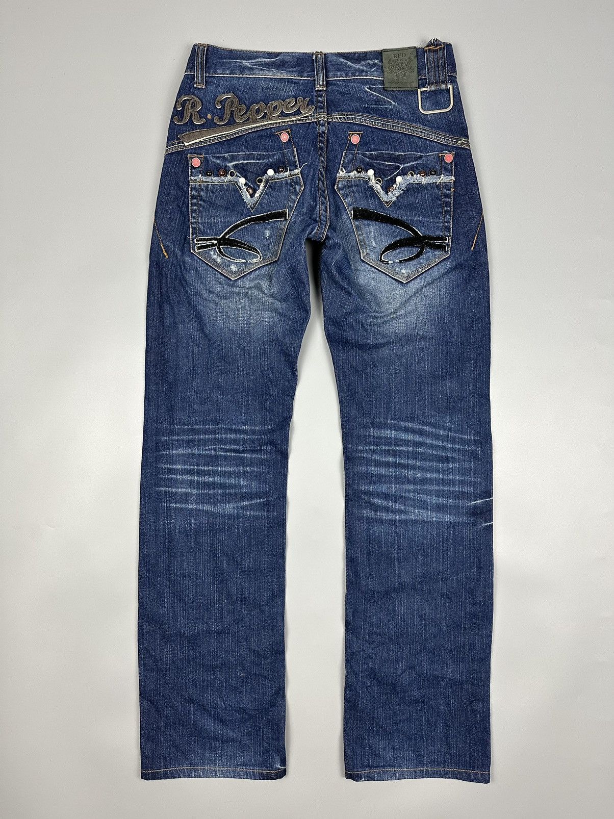 If Six Was Nine × Le Grande Bleu (L.G.B.) Distressed Red Pepper Whiskered Flared Jeans Size US 30 / EU 46 - 2 Thumbnail