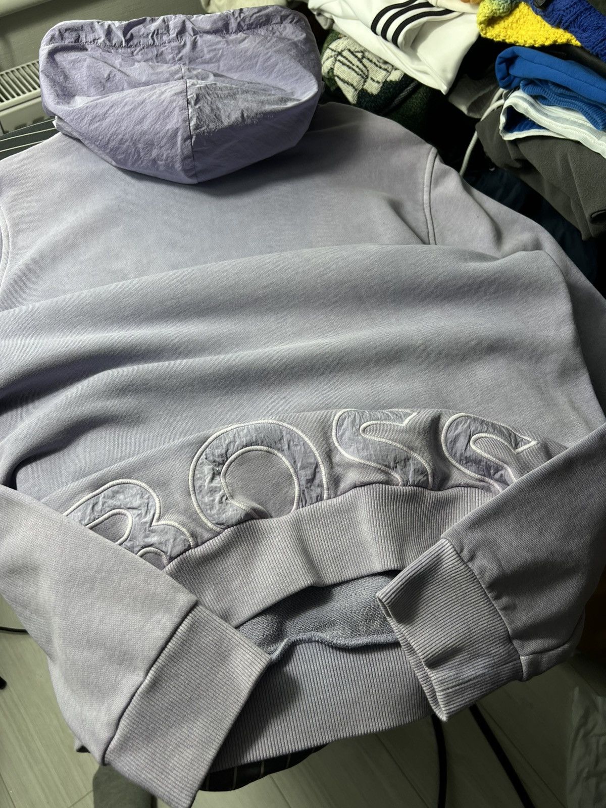 Hugo Boss BOSS Hoodie Lilac Purple Nylon Logo Hood Factory Washed Look Size US XL / EU 56 / 4 - 11 Thumbnail