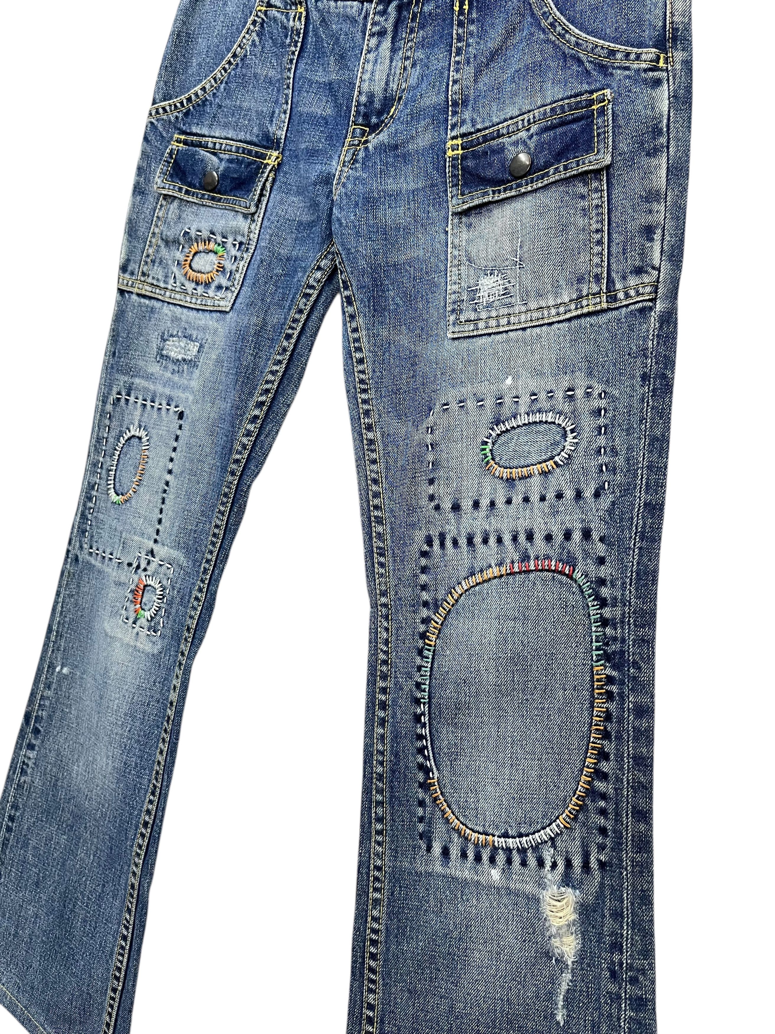 Japanese Brand FYE🔥Vtg BACK NUMBER Art Patchwork Sashiko Style Bush Flare Size 28" / US 6 / IT 42 - 5 Thumbnail
