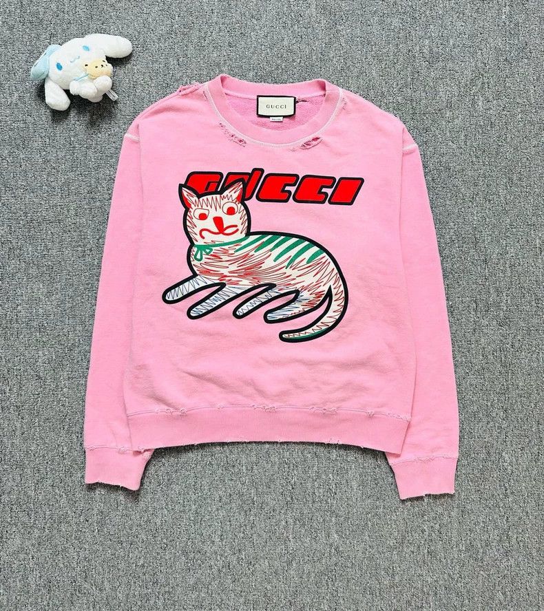 Gucci Gucci Pink Cat Sweatshirt with Distressed Details Size US XS / EU 42 / 0 - 1 Thumbnail