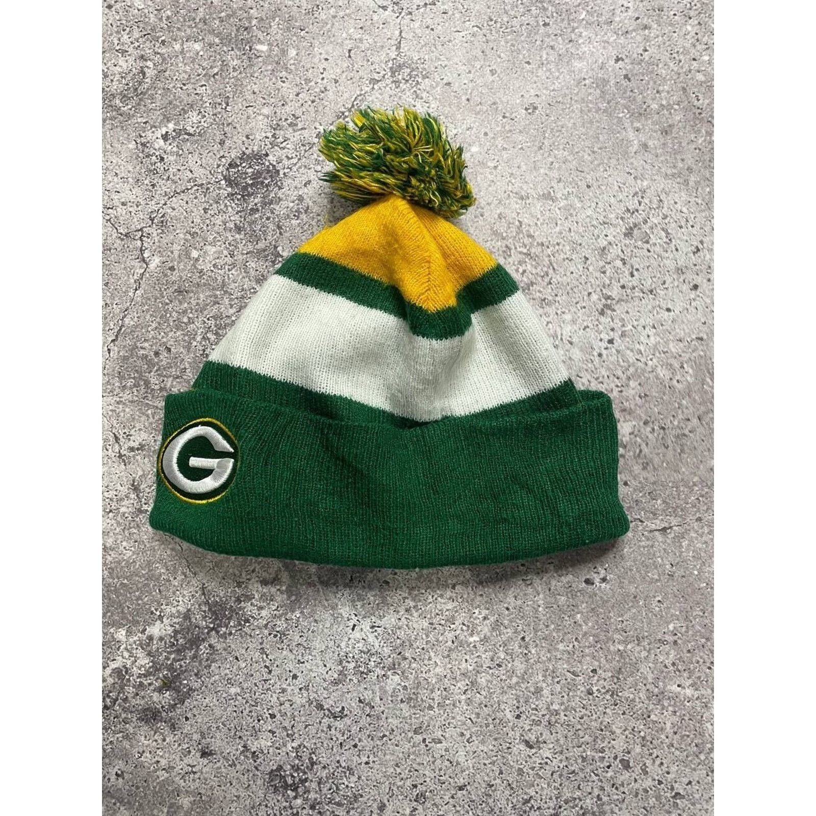 NFL × Vintage Vintage Green Bay Packers Pom Beanie Hat Green Yellow NFL Size ONE SIZE - 4 Thumbnail
