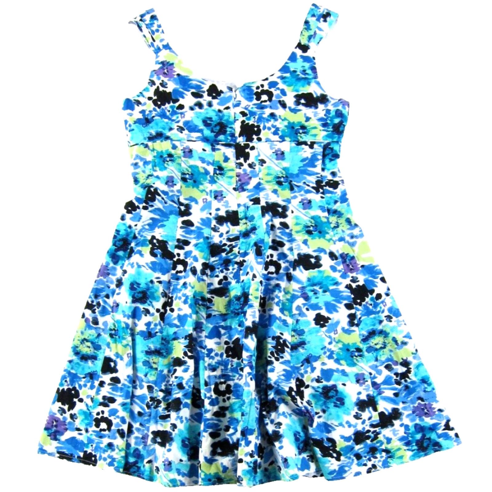 Madison Madison Leigh Blue Green Black White Floral Cotton Stretch Sheath Tank Dress 10P Size L / US 10 / IT 46 - 2 Thumbnail
