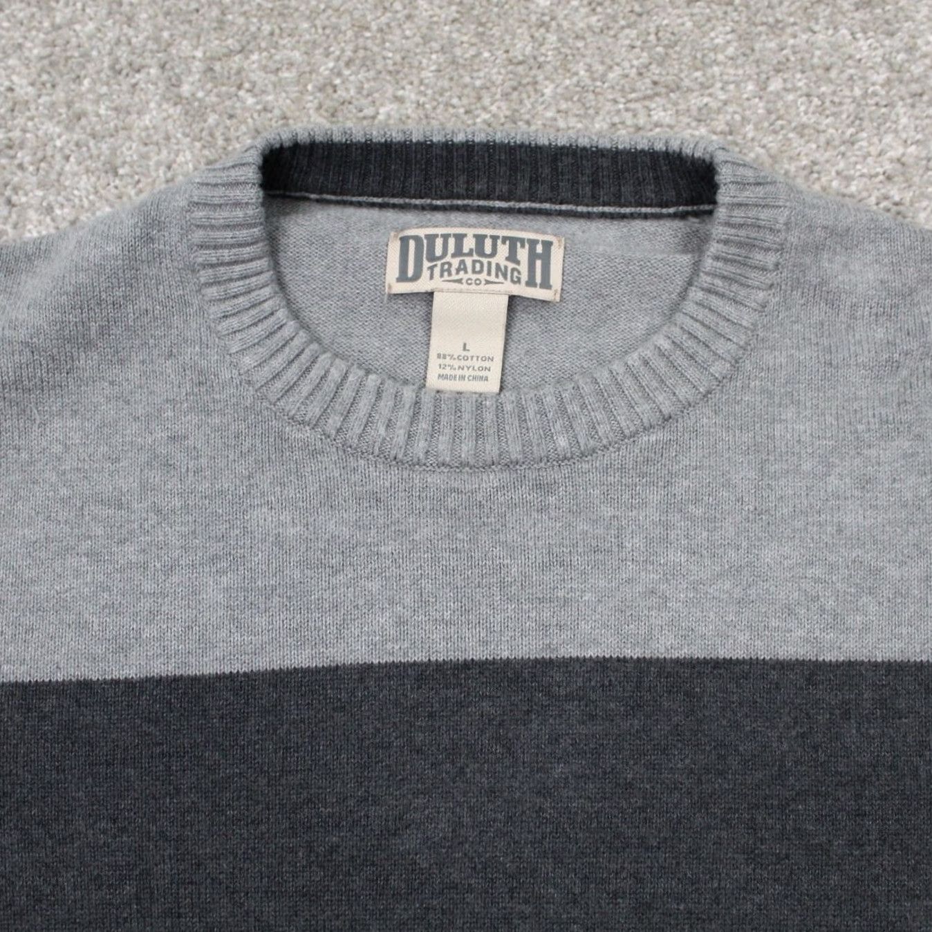 Vintage Duluth Sweater Men L Gray Strongarm Cotton Crew Stripe Pullover Knit Wool? Size US L / EU 52-54 / 3 - 5 Thumbnail