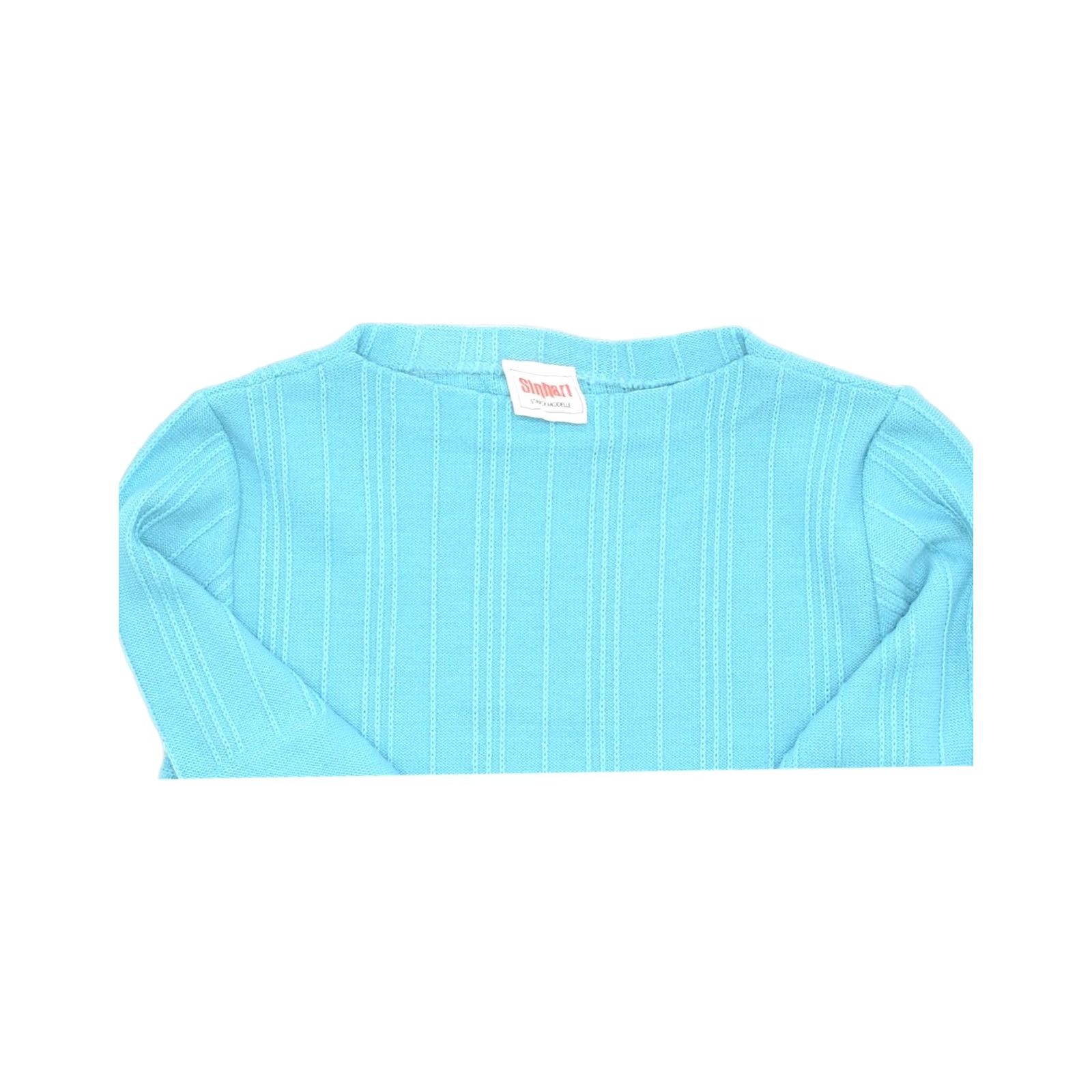 Vintage VINTAGE Womens Jumper Sweater Blue Medium Short Sleeve Boat Neck UK 12 Size M / US 6-8 / IT 42-44 - 3 Thumbnail