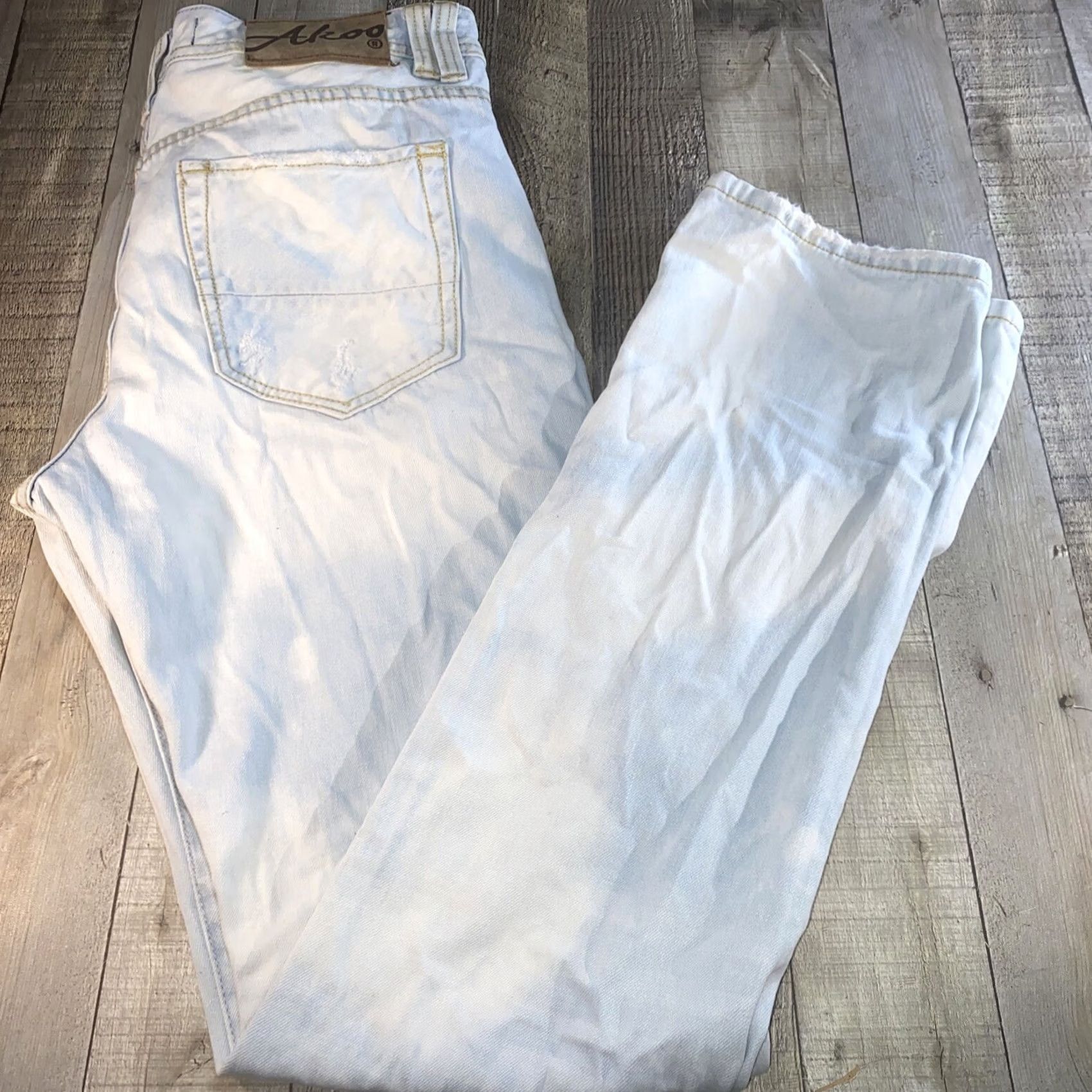 Vintage AKOO Jeans Mens Ripped 32x34 White Denim Regular Space 34 Inseam Size US 32 / EU 48 - 3 Thumbnail