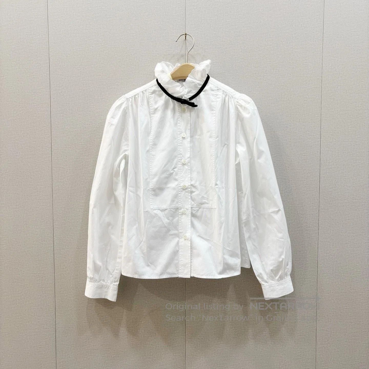 Miu Miu Miumiu White Shirt with Black Bow. Size S / US 4 / IT 40 - 1 Thumbnail