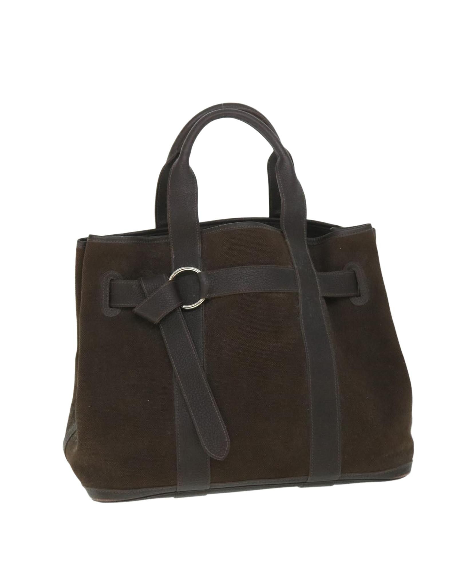 image of Hermes Canvas Brown Tote Bag With Shoulder Strap, Women's