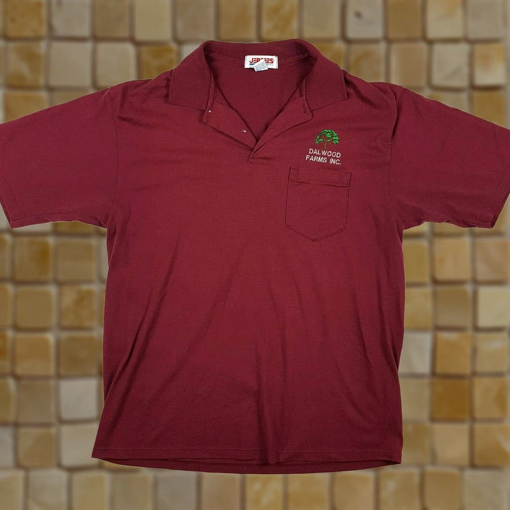 Jerzees VINTAGE Jerzees Polo Shirt 90s Dalwood Maroon - Men’s L Cotton Blend Button-Up Short Sleeve Casual Shirt Size US L / EU 52-54 / 3 - 1 Thumbnail