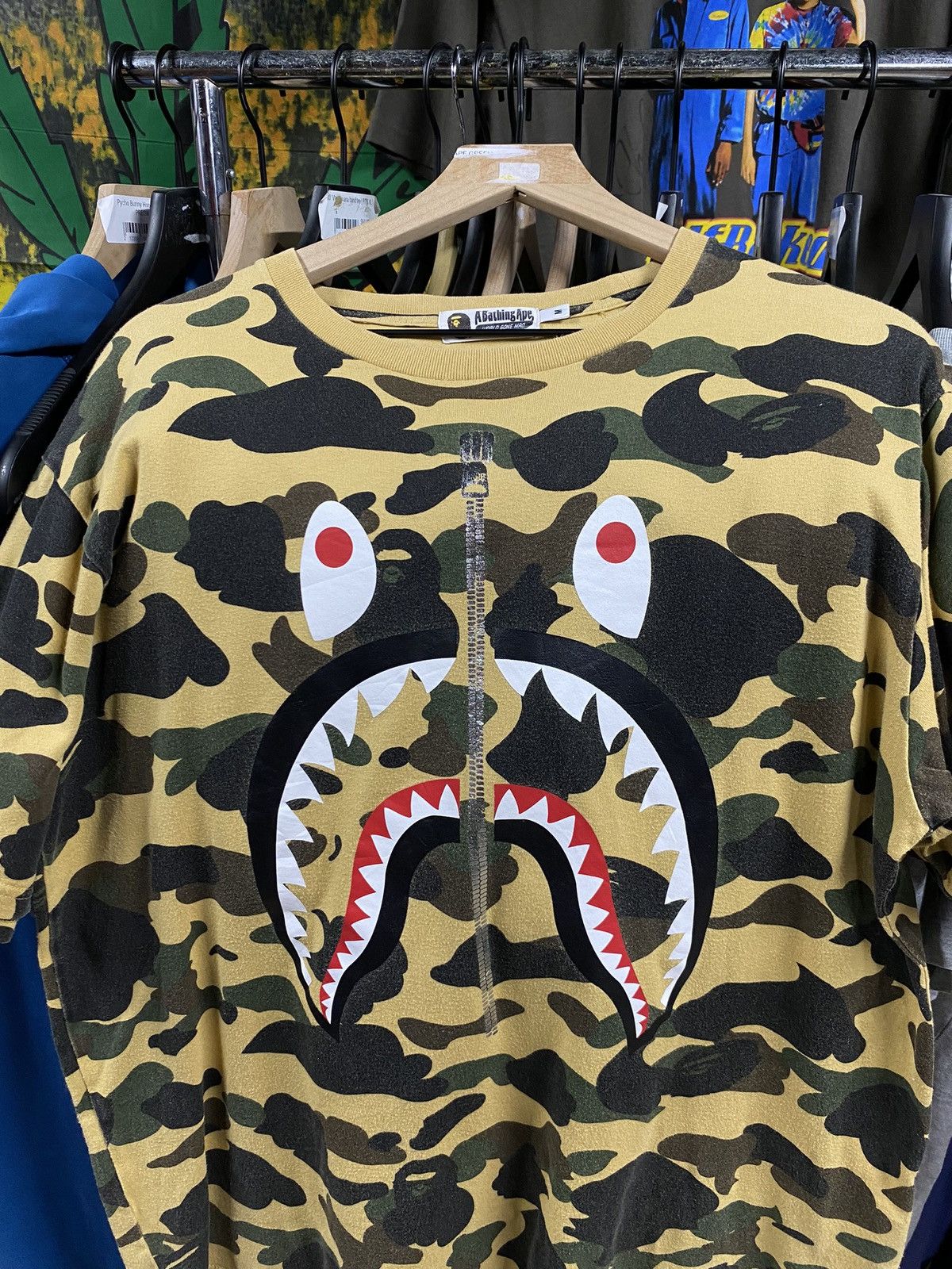 Bape A Bathing Ape Yellow a camo Bape Shark Tee Shirt Medium Size US M / EU 48-50 / 2 - 3 Thumbnail