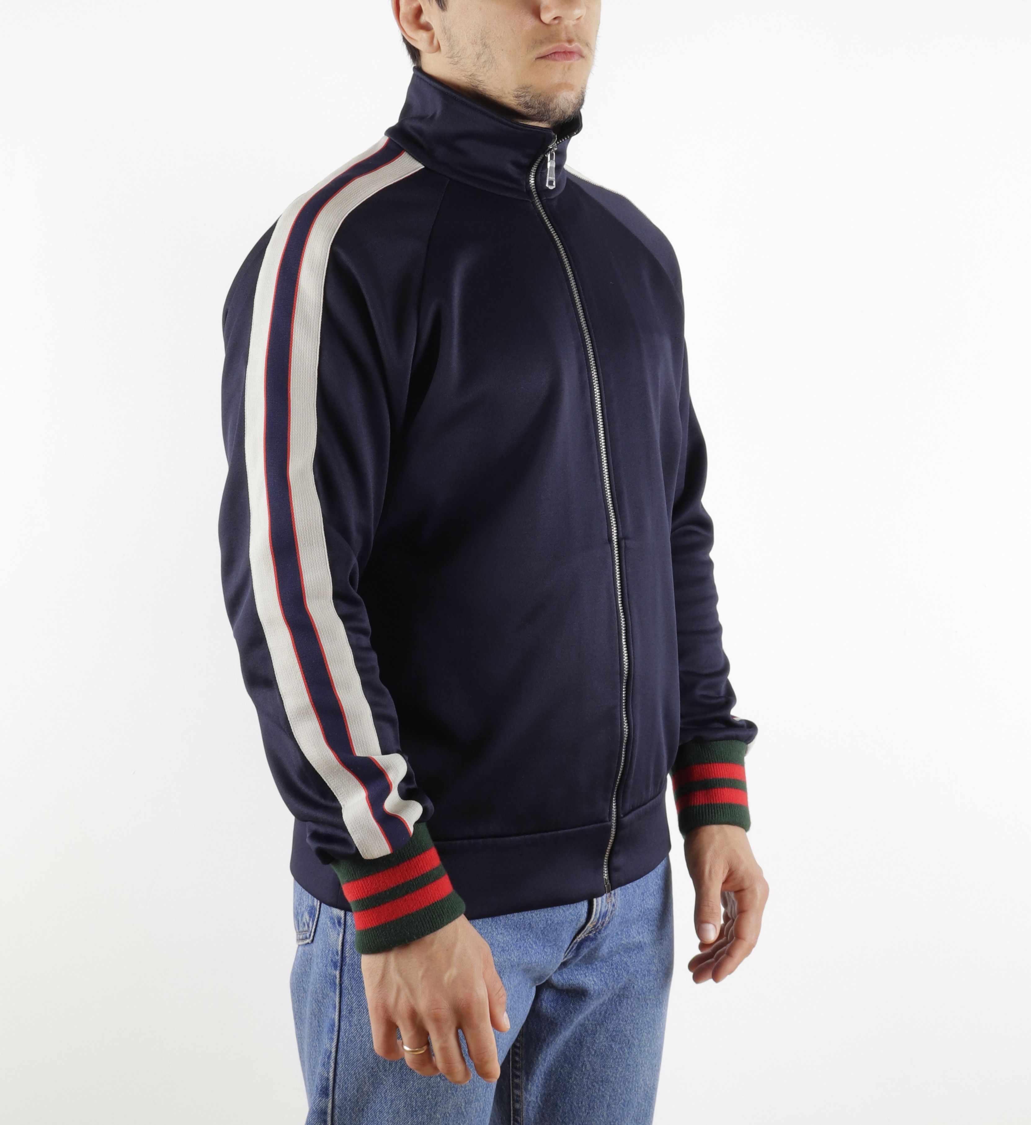 Gucci GUCCI Web Logo Navy Blue Jersey Track Zip-Up Jacket Size US M / EU 48-50 / 2 - 6 Thumbnail