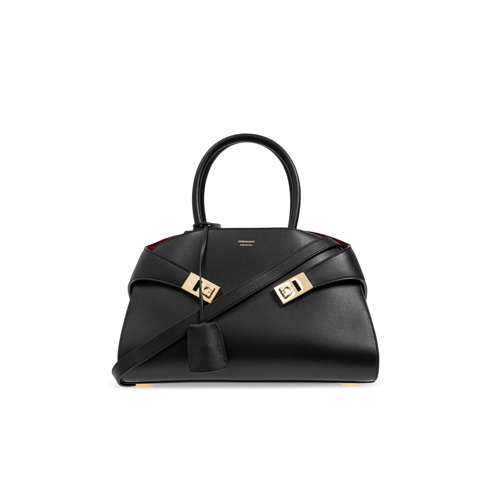 Salvatore Ferragamo FERRAGAMO Hug Small Black/Red Leather Top Handle Bag New Size ONE SIZE - 1 Thumbnail