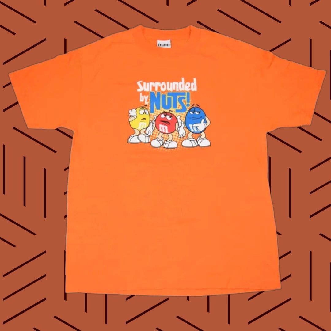 Logo 7 VINTAGE M&M's LOGO “I’m Surrounded By Nuts” T-SHIRT L Mens Orange 2000s Cartoon Funny Logo 2007 GAG Decade 90s? Size US L / EU 52-54 / 3 - 1 Thumbnail