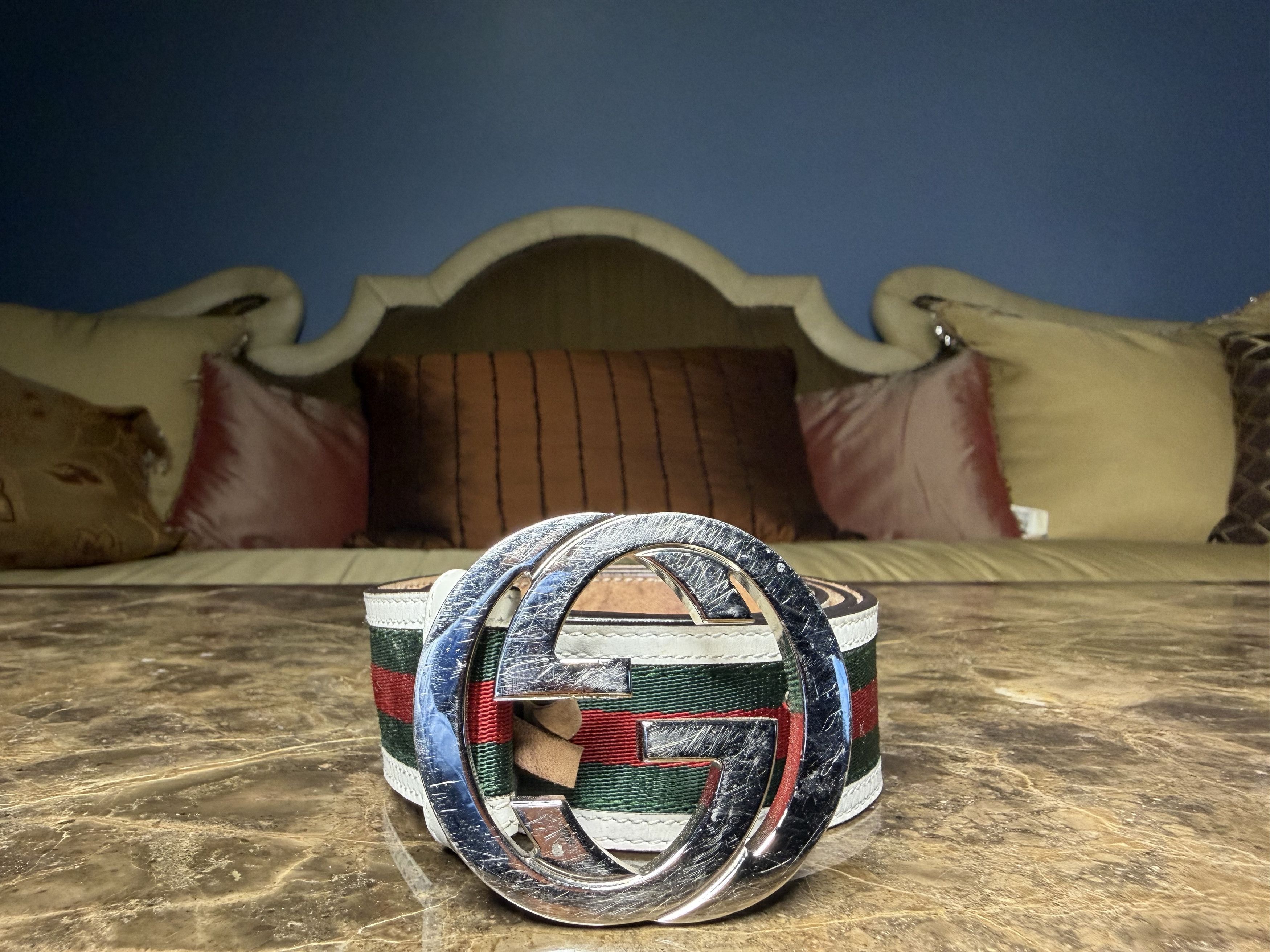 Gucci Gucci Interlocking G Belt, Stripes: White/Red/Green Size 36 - 2 Thumbnail