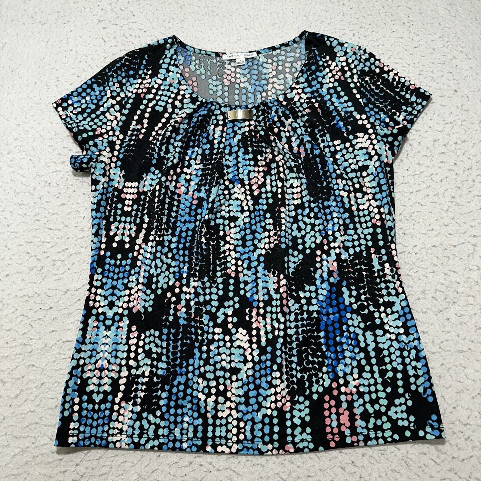 Other Notations Small Crewneck T Shirt Blue Black Blouse Top Size S / US 4 / IT 40 - 1 Thumbnail