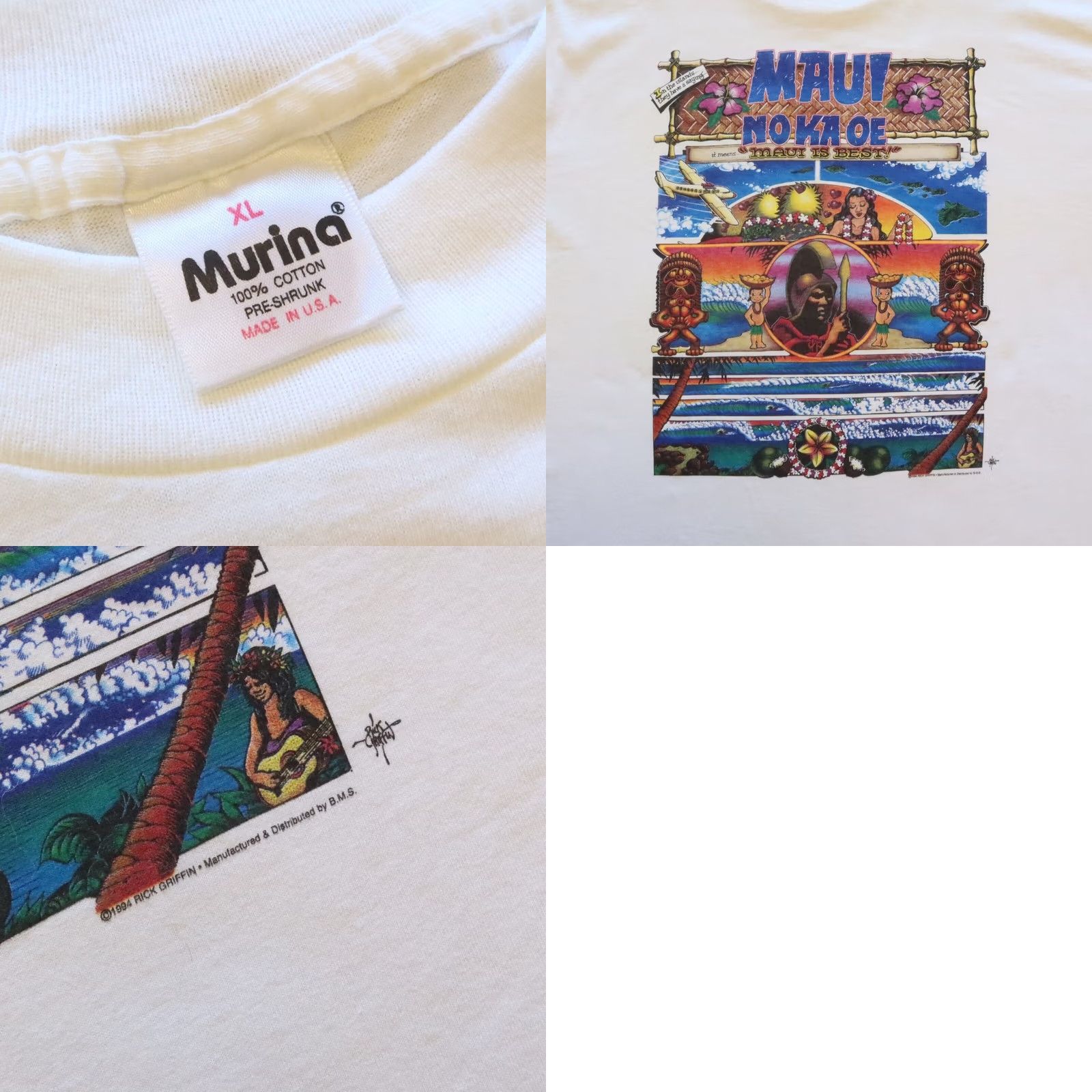 Griffin VINTAGE Maui Nokaoe Rick Griffin Shirt XL White 90s Mens Tshirt Size US XL / EU 56 / 4 - 9 Thumbnail