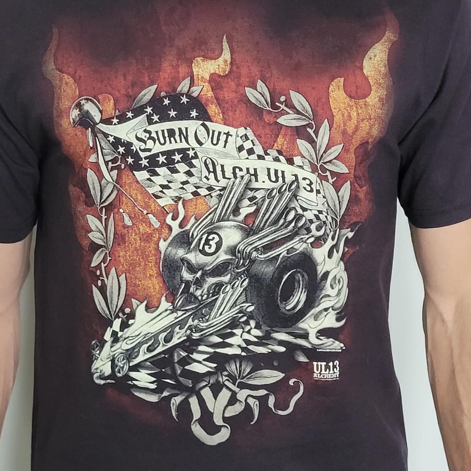 Hanes UL13 Alchemy Burn Out Graphic TShirt Men's Med Skull Racing Size US M / EU 48-50 / 2 - 2 Thumbnail