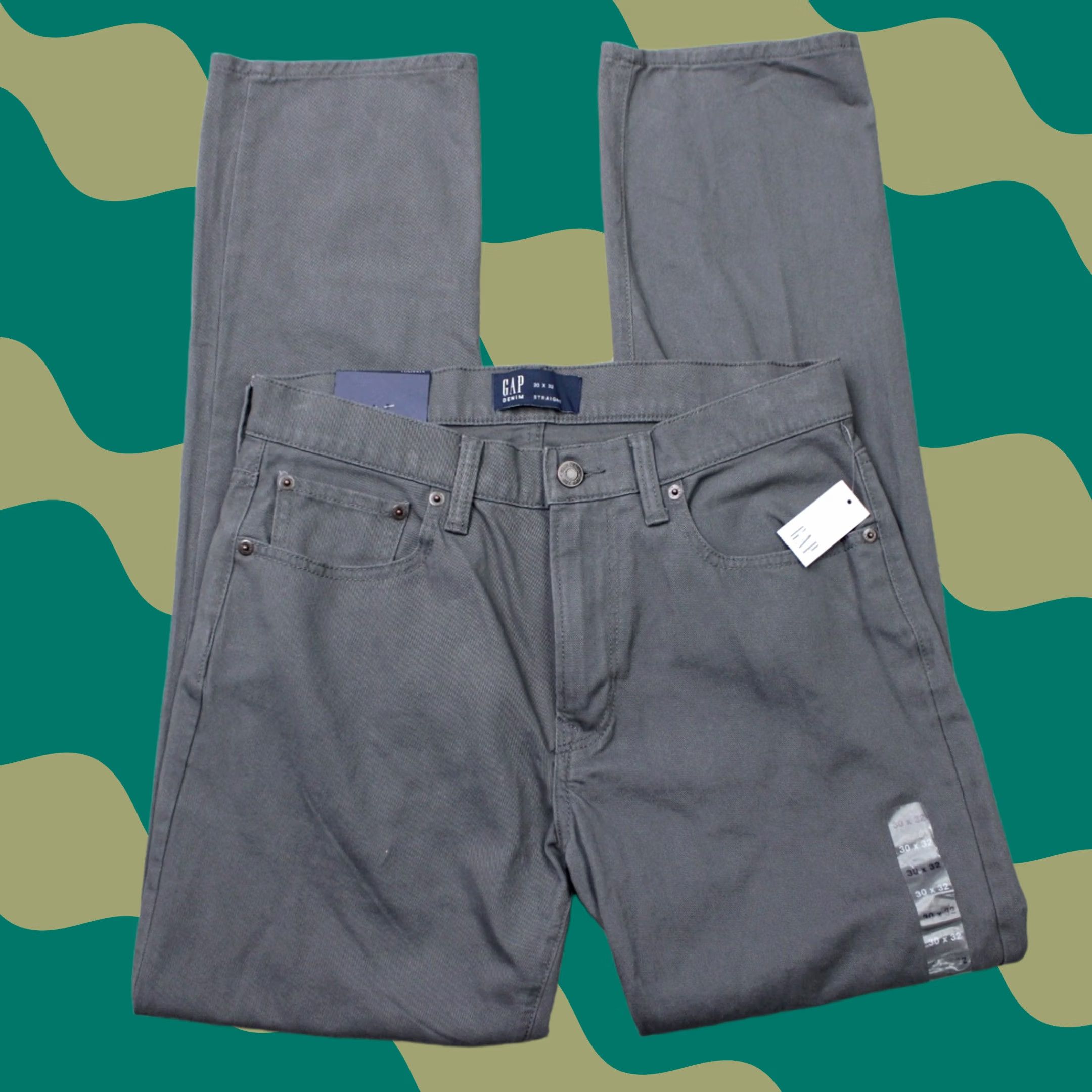 Gap GAP Denim Chino Pants Mens 30x32 Gray Straight Leg Flat Front Mid Rise NWT Size US 30 / EU 46 - 1 Thumbnail