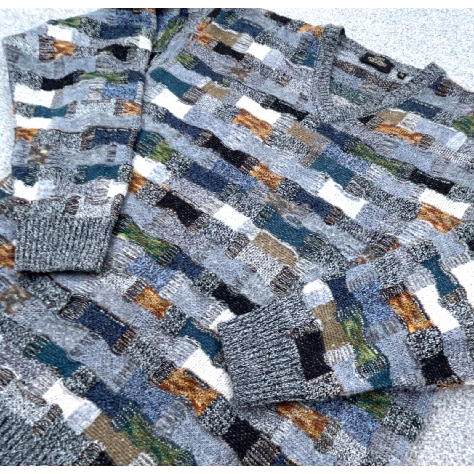 Vintage VINTAGE Grandpa Sweater Men Medium Gray Textured 3D Knit Multi Cosby Wool Sweater Size US M / EU 48-50 / 2 - 2 Thumbnail