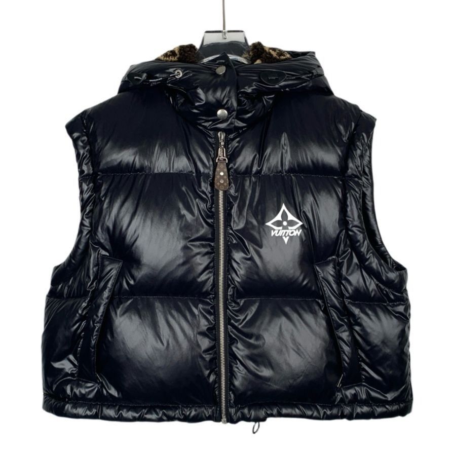 Louis Vuitton Logo Print Black Hooded Down Vest (Size 32)