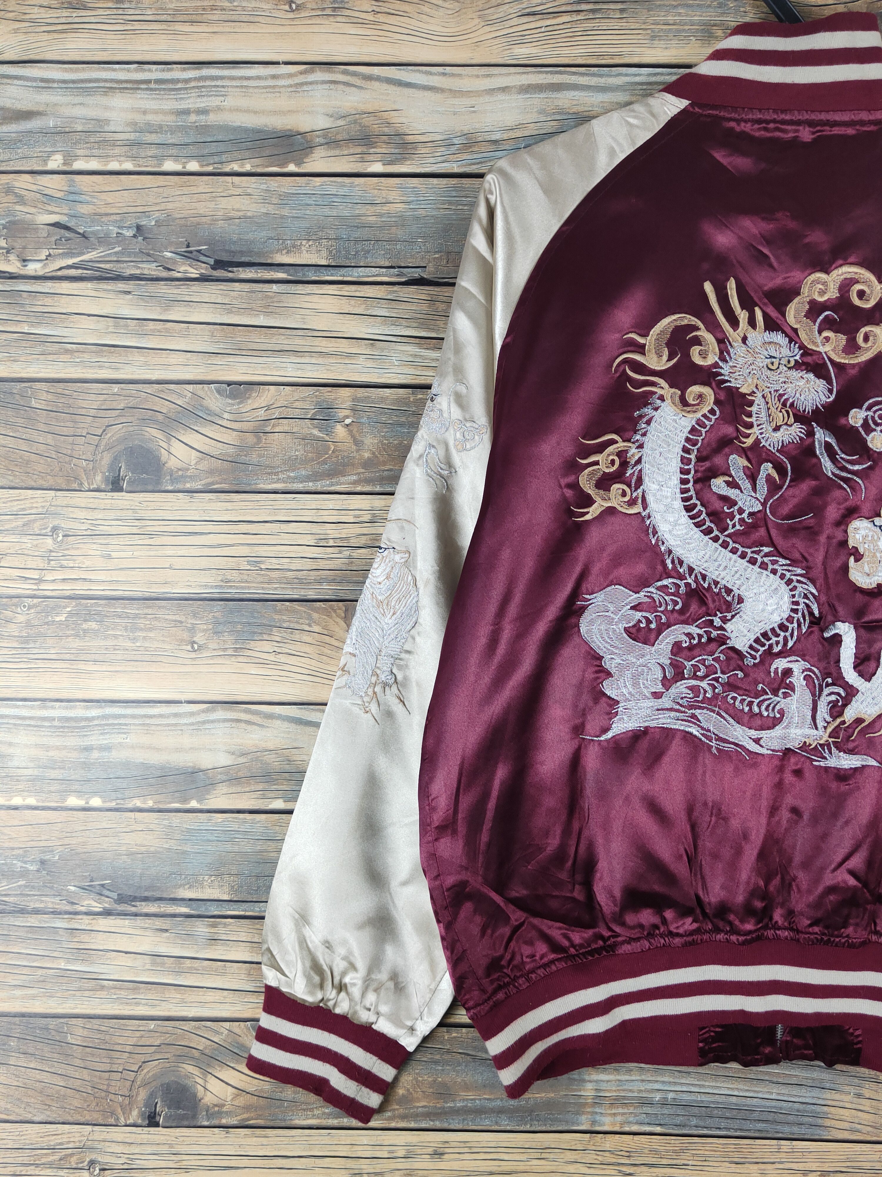 Japanese Brand DL Japan vintage Maroon Dragon tiger varsity Jackets #W1627 Size US L / EU 52-54 / 3 - 2 Thumbnail