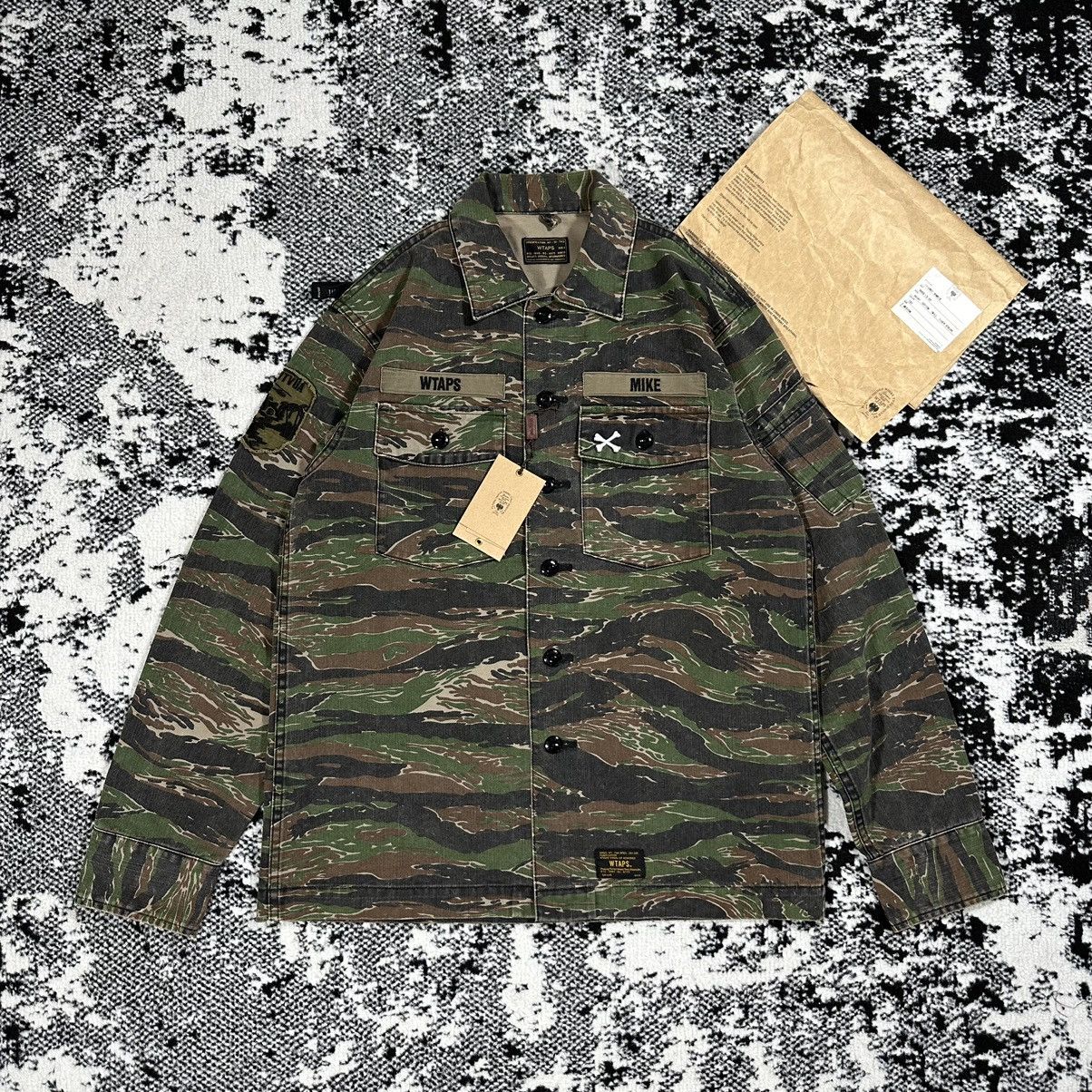 image of Wtaps Buds Long sleeve Shirts Cotton Twill Tiger Stripe + Pin Badge in Camouflage (Size Medium)