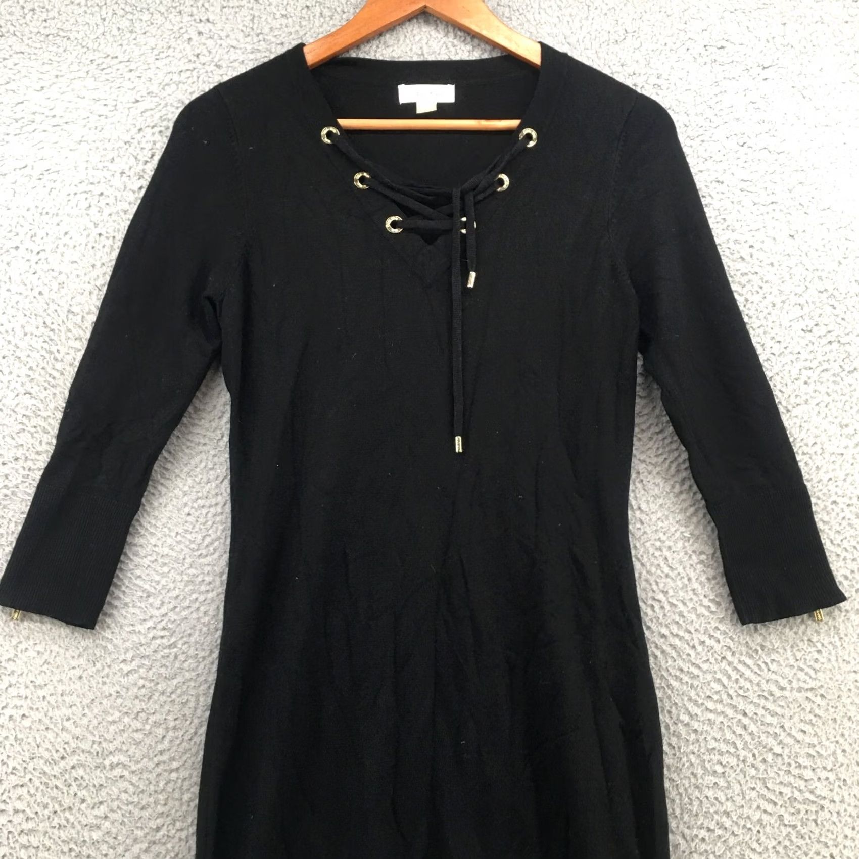 Calvin Klein Calvin Klein Bodycon Sweater Dress Womens Black Lace Up V-Neck Casual S Size S / US 4 / IT 40 - 2 Thumbnail