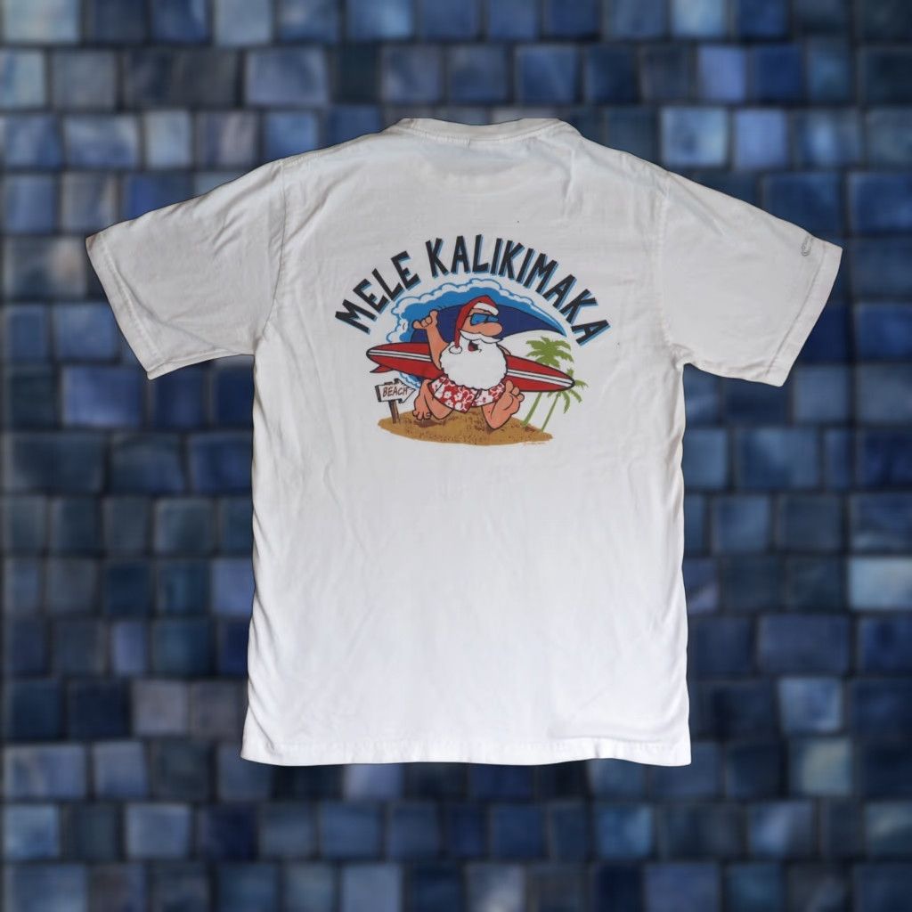 Vintage VTG Crazy Shirts Hawaii Mele Kalikimaka Santa Beach White Tee T-Shirt S Mens Short Sleeve Crew Neck Logo Graphic Print All Seasons Vintage Size US S / EU 44-46 / 1 - 1 Thumbnail