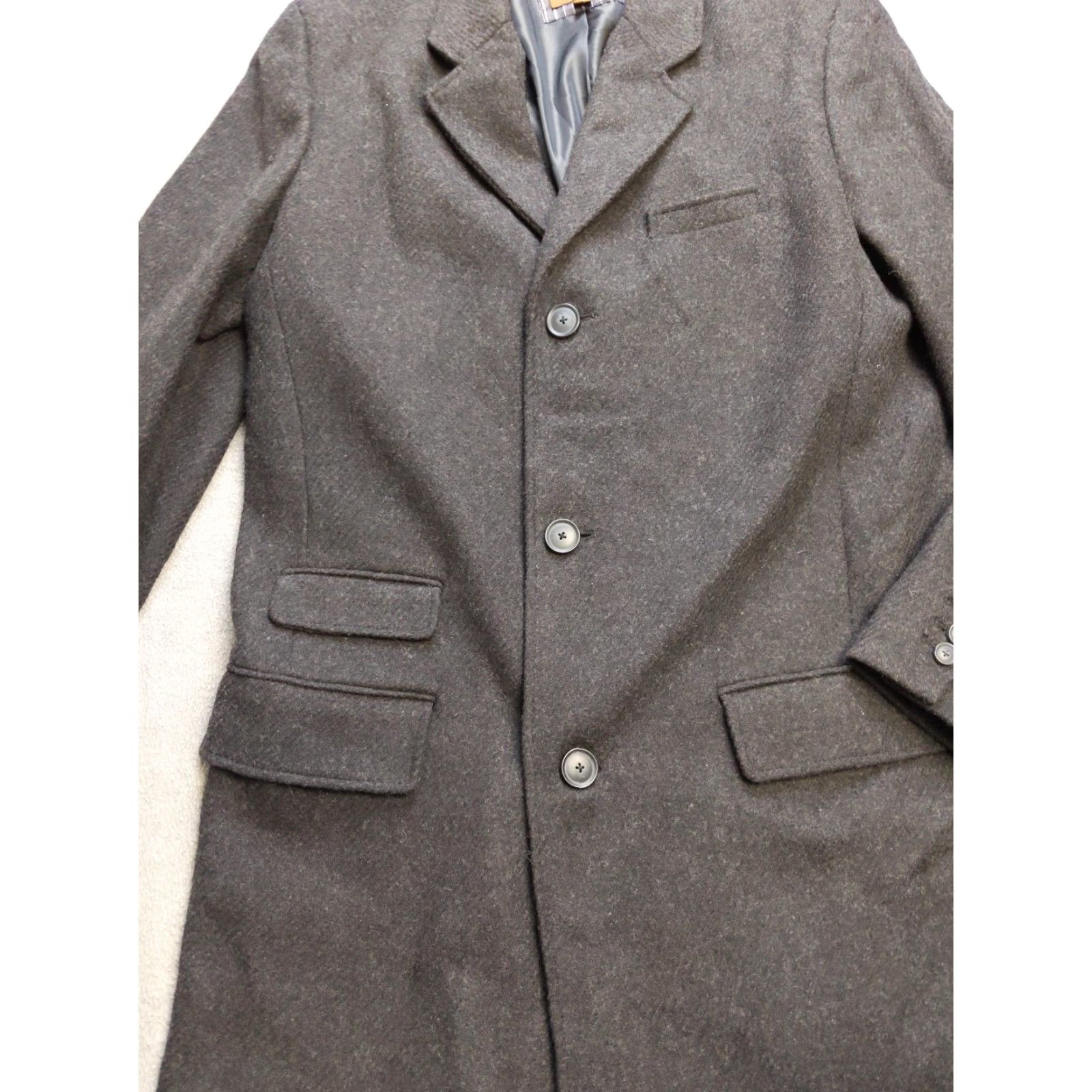Merona Merona Coat Mens Medium Black Wool Blend Overcoat Three-Button Front Formal Jacket Long Notch Lapel Wool, Polyester, Satin Lining M Mens Size US M / EU 48-50 / 2 - 4 Thumbnail