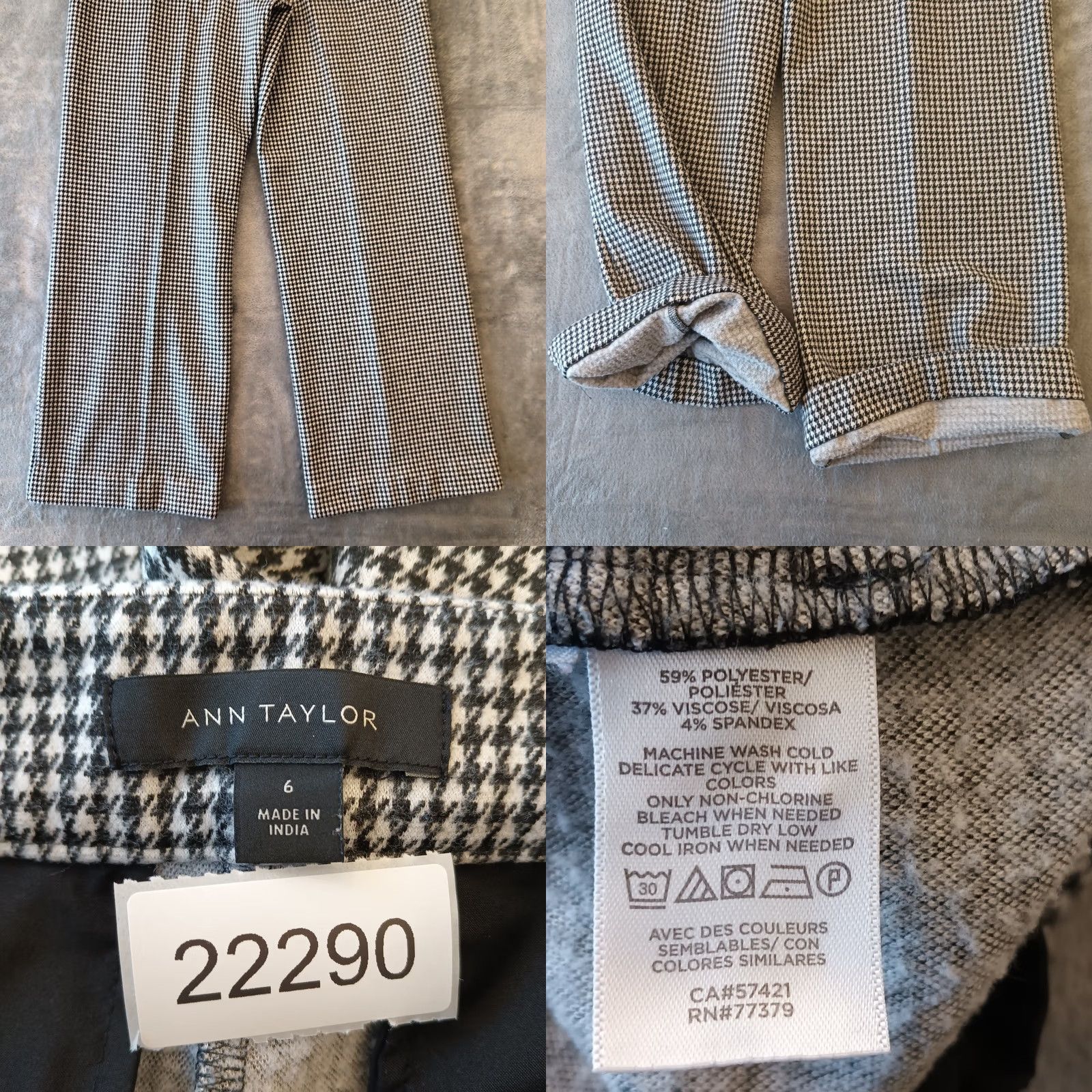 Ann Taylor Ann Taylor Dress Pants Womens Size 6 Black Houndstooth Side Zip Altered Hem Pants Womens Regular Straight 29in Inseam Black Size 28" / US 6 / IT 42 - 8 Thumbnail
