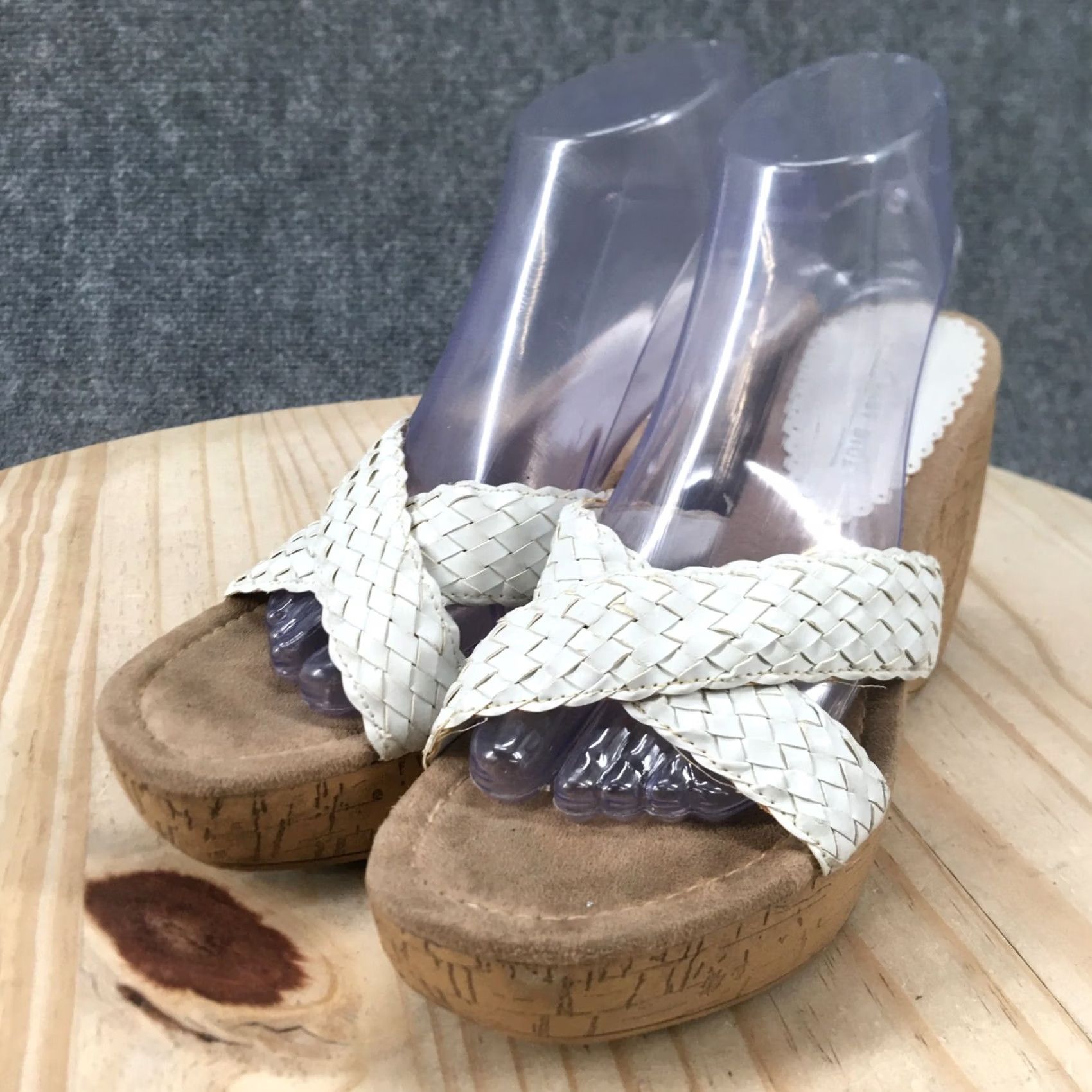 Vintage Lower East Side EAST Sandals Womens 9 Slide White Braided Slip On Casual Wedge Heels Size US 9 / IT 39 - 6 Thumbnail