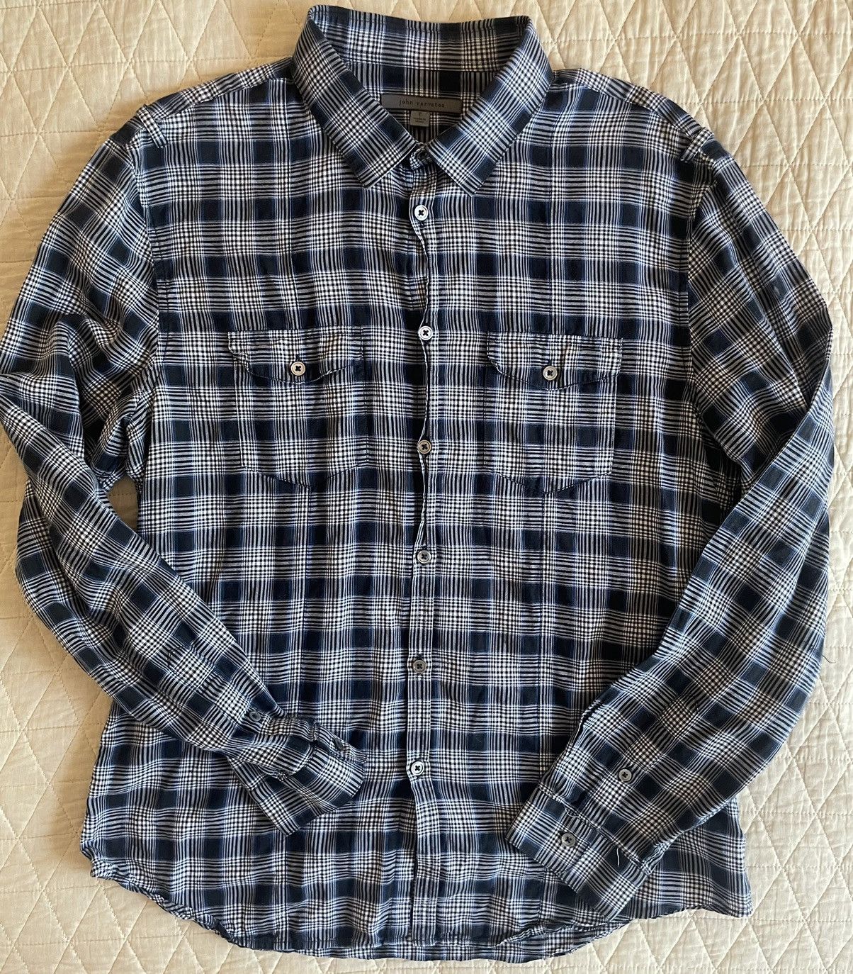 John Varvatos Featherweight Check Print Shirt Size US L / EU 52-54 / 3 - 2 Thumbnail