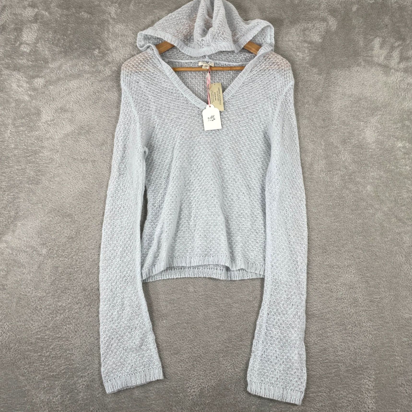 American Eagle Outfitters VINTAGE American Eagle Hoodie Sweater Womens Medium Blue Mohair Wool Open Knit Y2K NEW Size M / US 6-8 / IT 42-44 - 2 Thumbnail