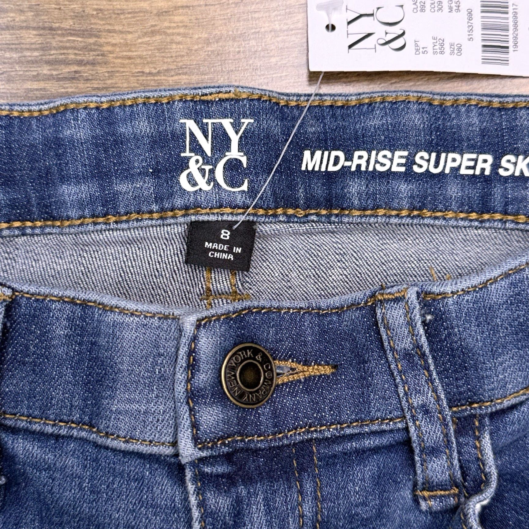 Vintage NY & C Jeans Womens 8 Mid Rise Super Skinny Stretch Denim Logo 5-Pocket Blue Regular Size 8 Womens Size 30" / US 8 / IT 44 - 5 Thumbnail