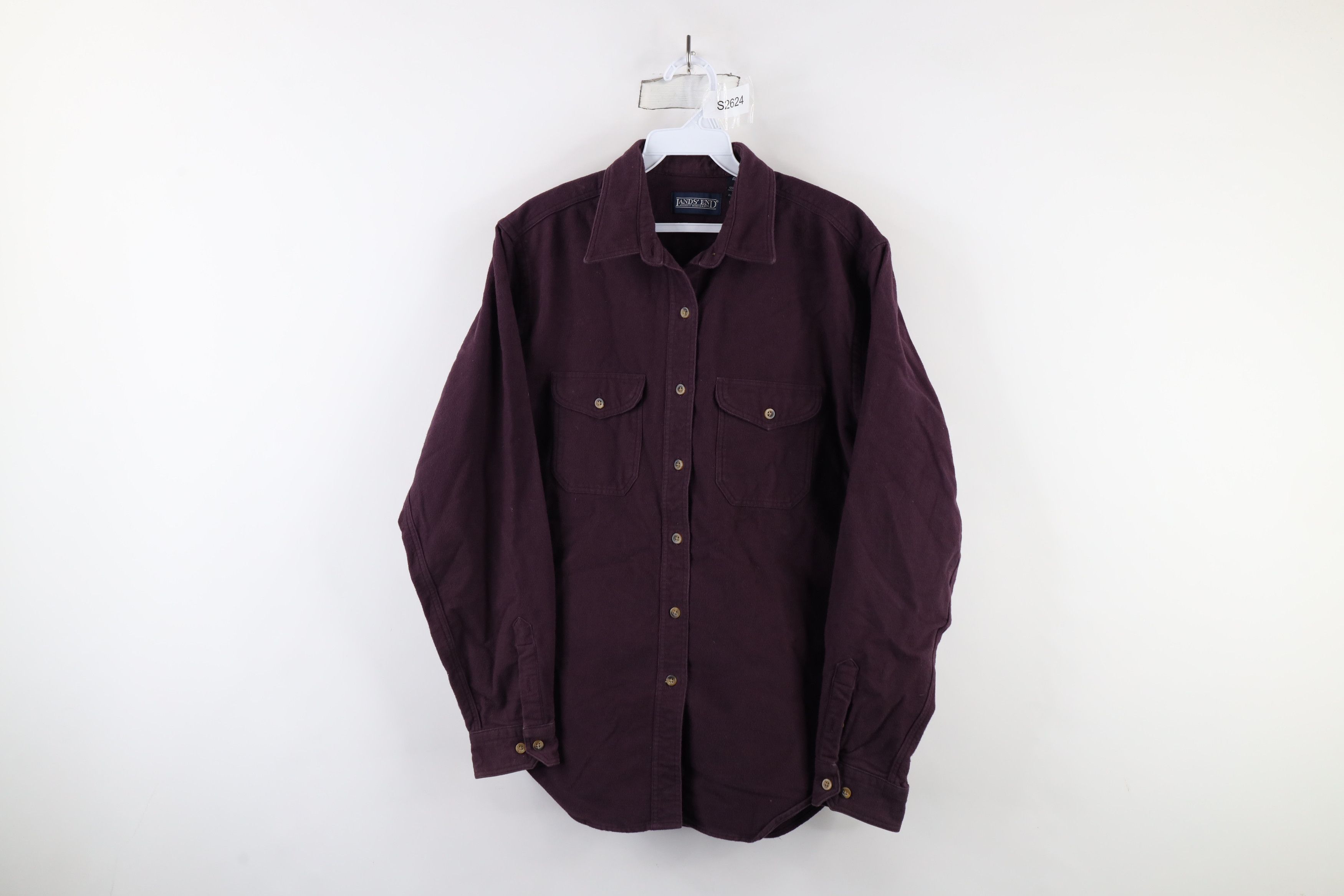 Lands' End × Vintage Vintage 90s Lands End Chamois Cloth Button Shirt Purple Size M / US 6-8 / IT 42-44 - 1 Thumbnail