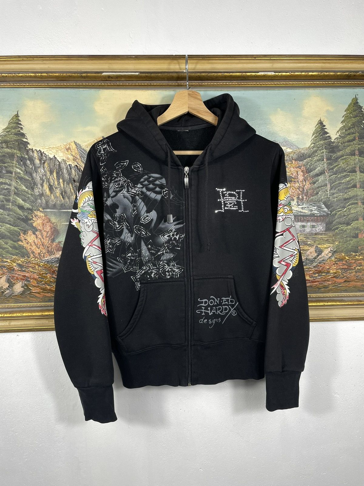 Christian Audigier × Ed Hardy × Vintage Ed Hardy Retro 00s Hoodie With Crystals Affliction Grunge Size M / US 6-8 / IT 42-44 - 2 Thumbnail