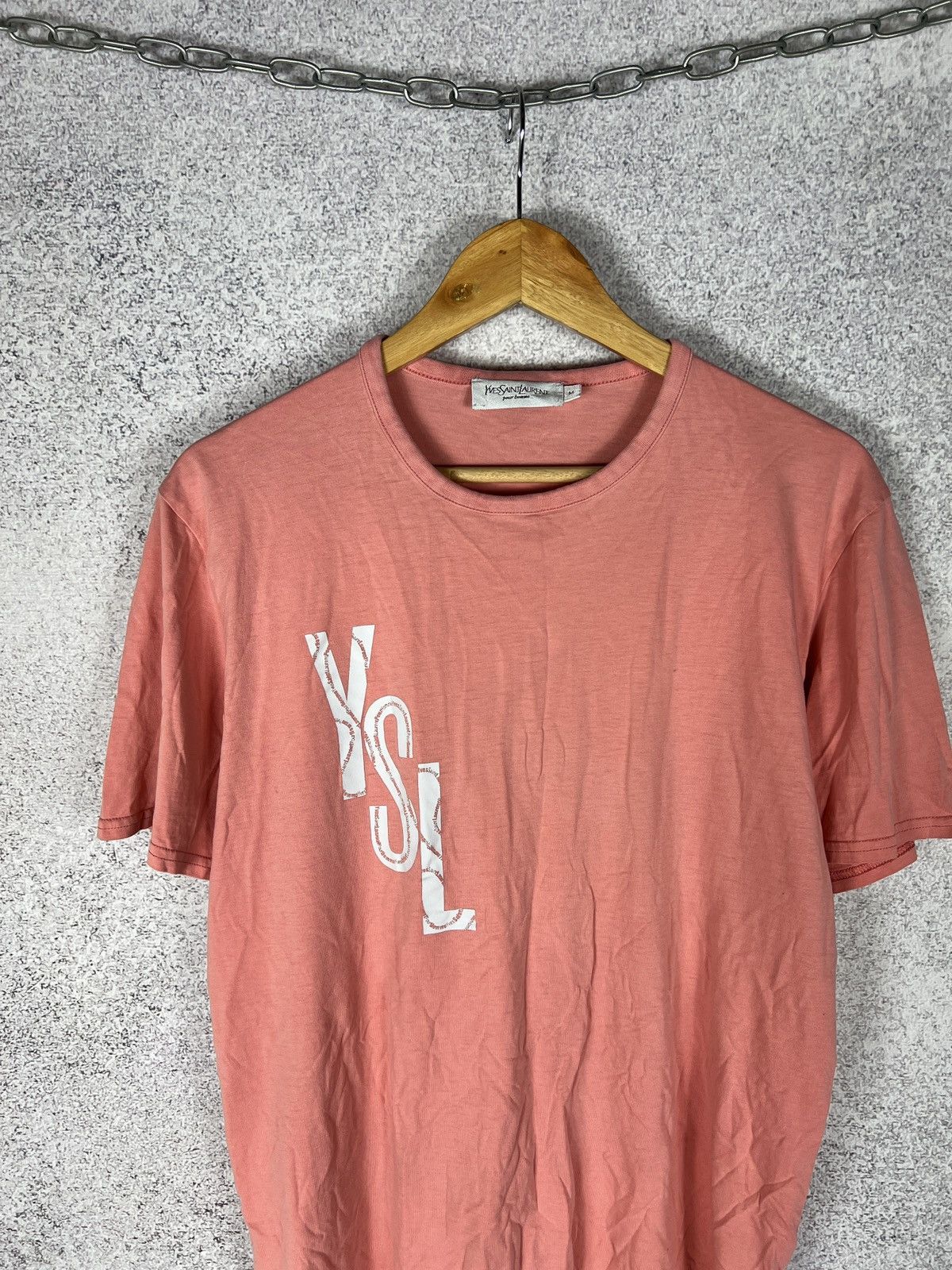Yves Saint Laurent Vintage YSL Yves Saint Laurent Big Logo Pink T-Shirt Size US M / EU 48-50 / 2 - 2 Thumbnail