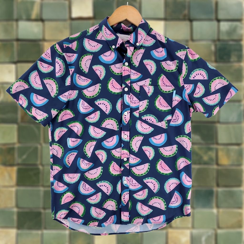 Chubbies Chubbies Button-Down Shirt Short Sleeve Mens M Blue Watermelon Pink Button-Up Shirt M Mens Size US M / EU 48-50 / 2 - 1 Thumbnail