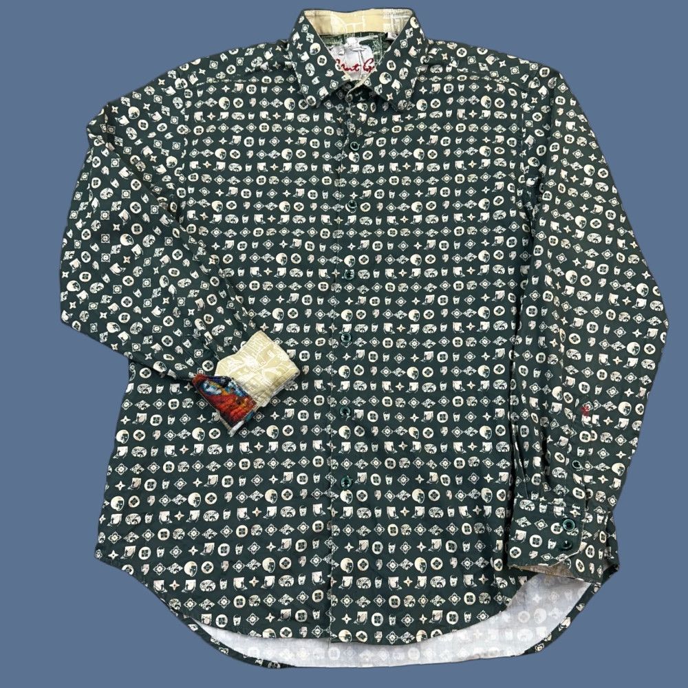 Robert Graham Robert Graham Shirt Mens Medium Green Geometric Print Flip Cuff Classic Fit Shirt_Mens_Green_Geometric_Print_Flip_Cuff_Classic_Fit Size US M / EU 48-50 / 2 - 1 Thumbnail