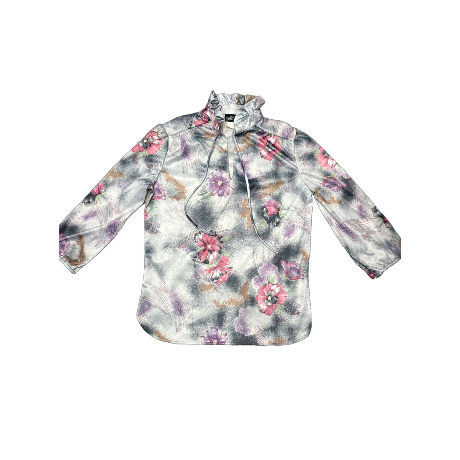 Vintage VINTAGE Blouse Women 14 Deadstock 1970s Floral Polyester California NWT Gray Size XL / US 12-14 / IT 48-50 - 1 Thumbnail