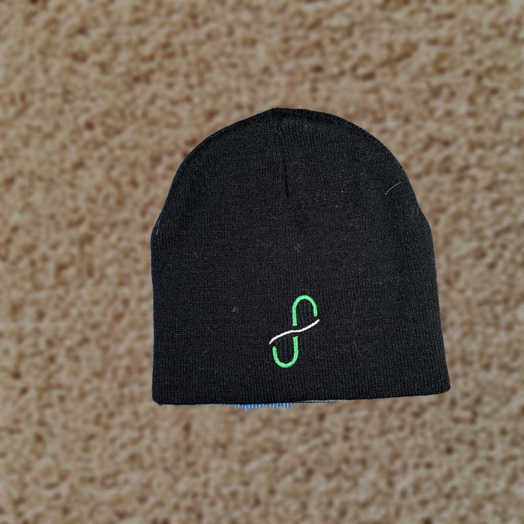 Vintage Yupoong Beanie Hat Mens One Size Black Knit Green Logo Front Embroidery Winter Stretch Acrylic Knit Cap Size ONE SIZE - 1 Thumbnail