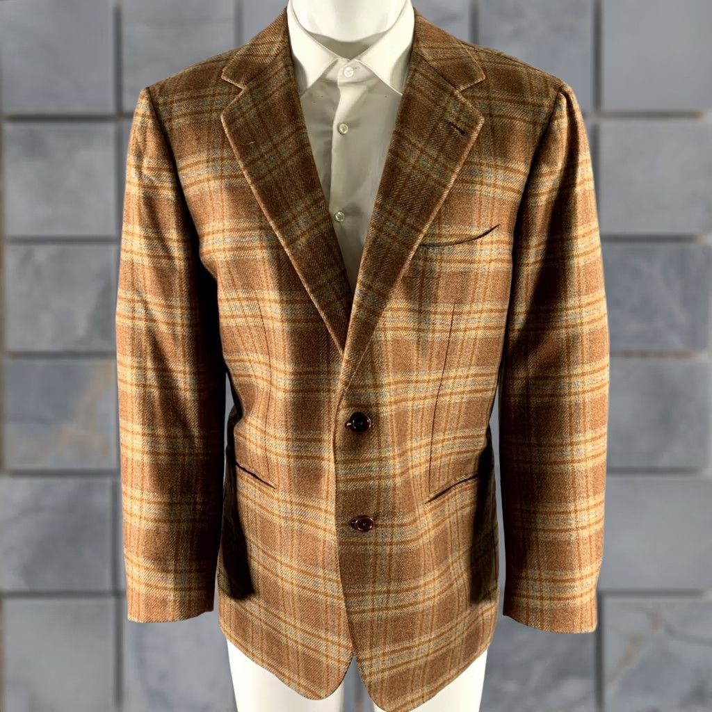 Camel BORRELLI Brown Camel Plaid Cashmere Sport Coat 44 Mens Size US S / EU 44-46 / 1 - 1 Thumbnail