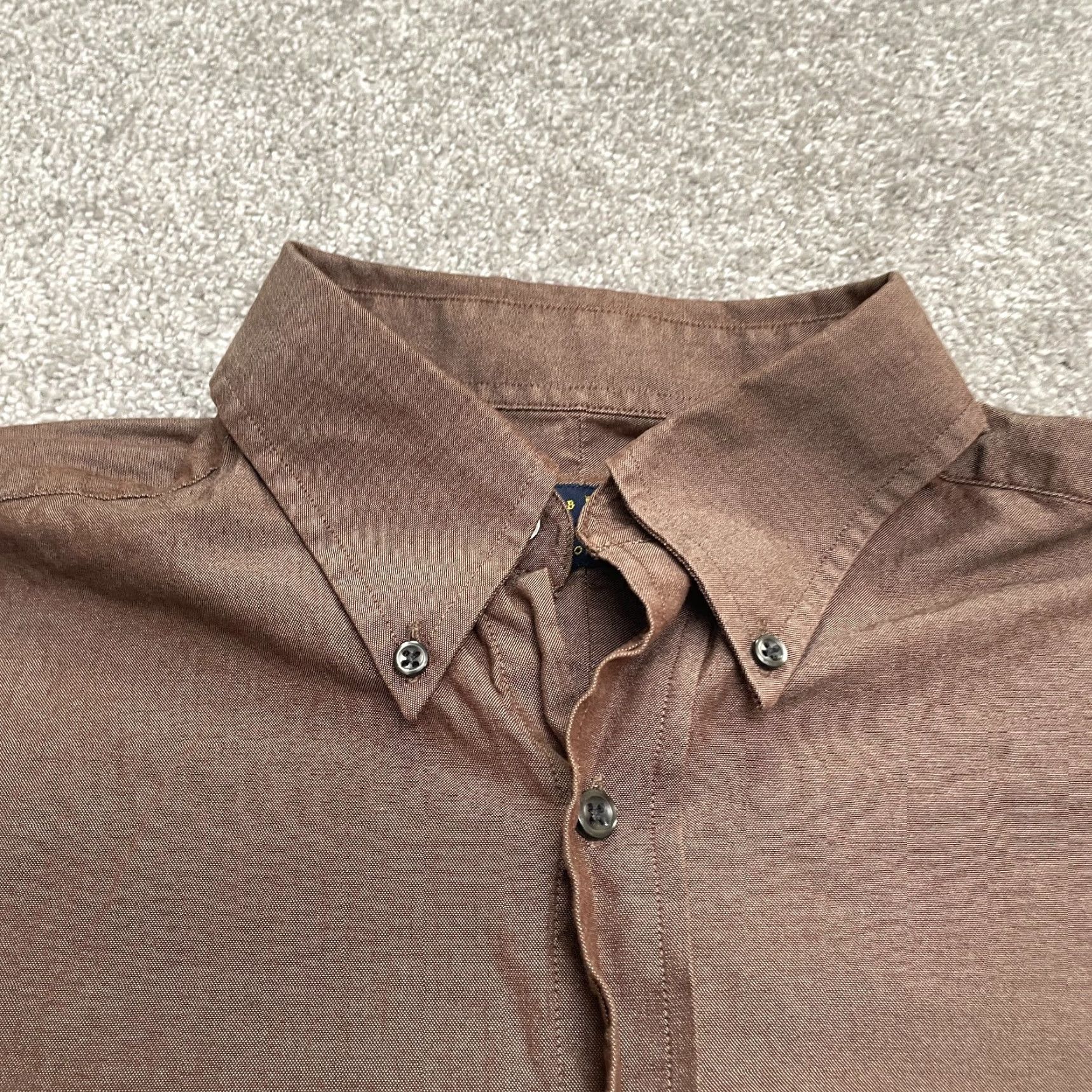 Club Room Club Room Shirt Mens 15 1/2 34/33 Brown Cotton Work Dress Oxford 80's Pinpoint Size 40R - 3 Thumbnail