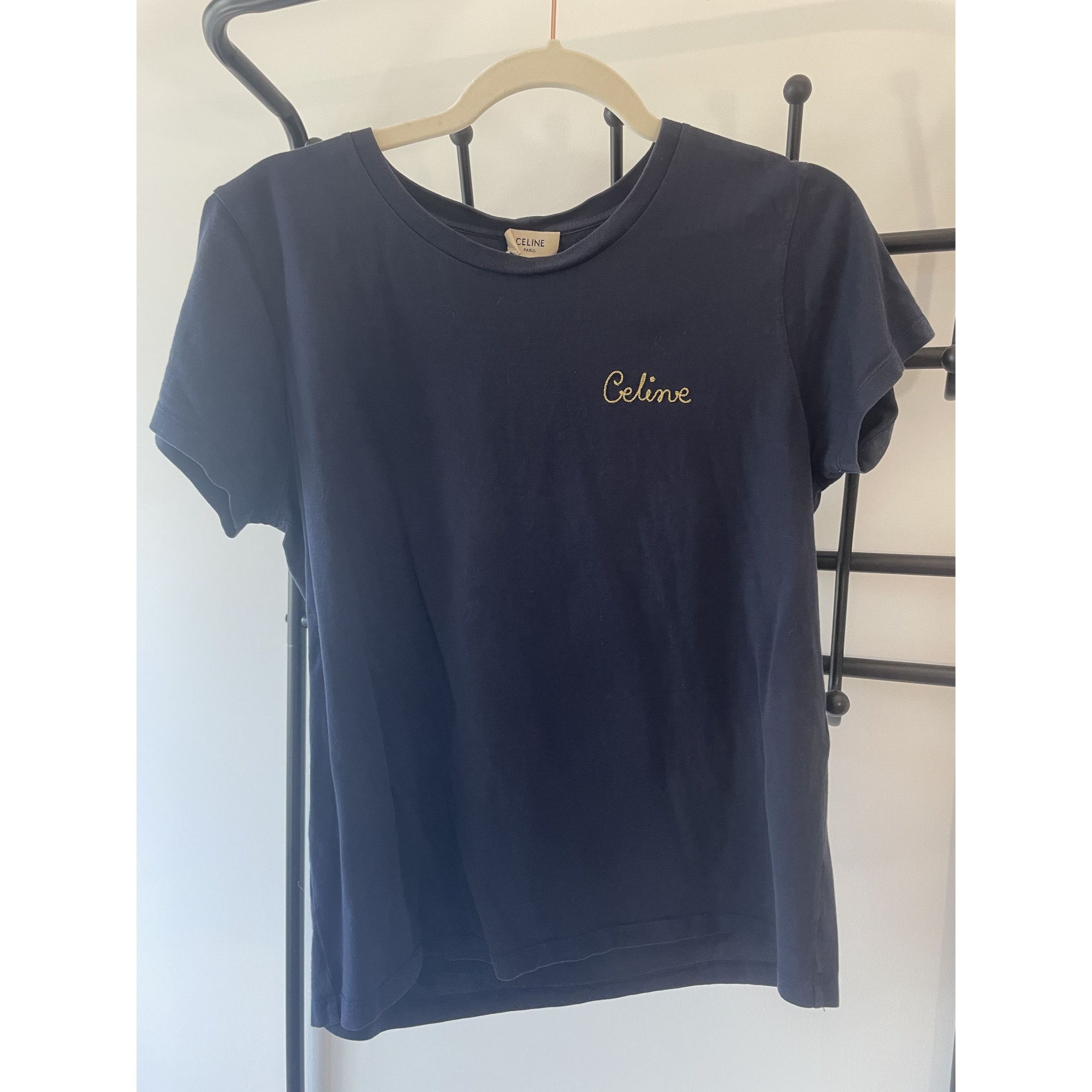 Celine Celine Navy Blue Logo T-Shirt Womens L 100% Cotton Size L / US 10 / IT 46 - 1 Thumbnail