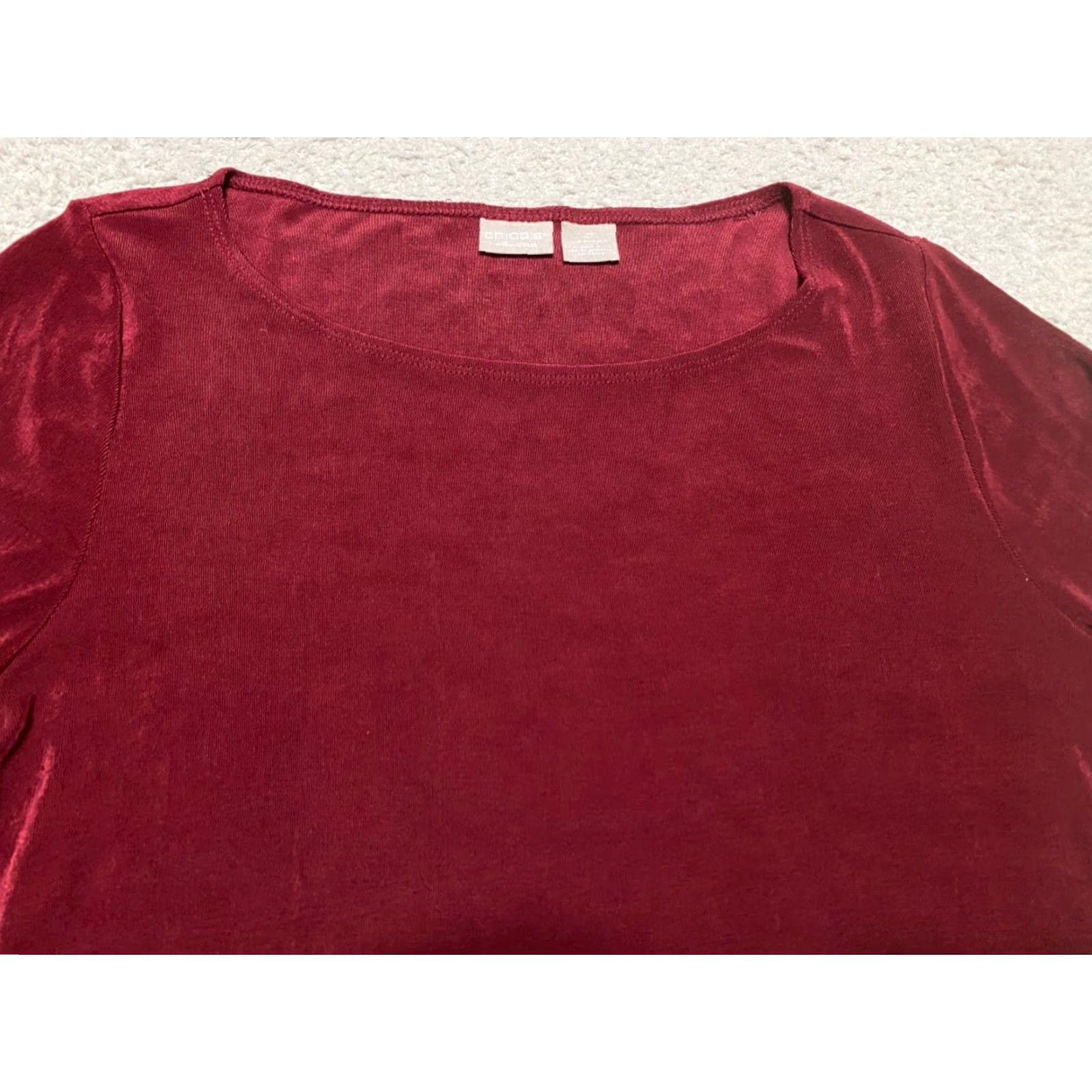 Vintage Chico's Womens sz 0 Shirt Red Tunic 3/4 Sleeve Asymmetric Hem US 4/6 Travelers Size M / US 6-8 / IT 42-44 - 3 Thumbnail