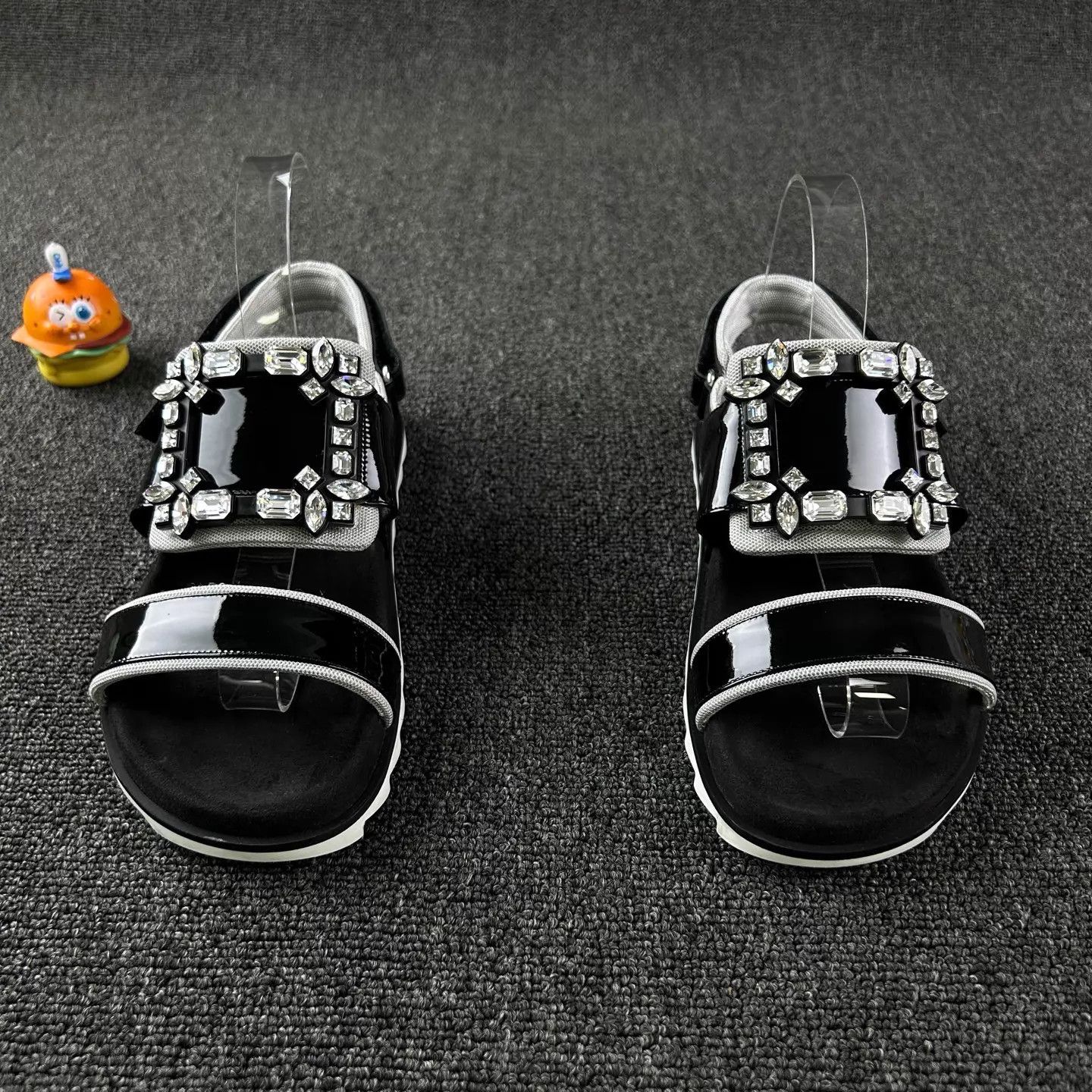 Roger Vivier Roger Vivier Black Strass Velcro Strap Sandals 38 Size US 7.5 / IT 37.5 - 2 Thumbnail