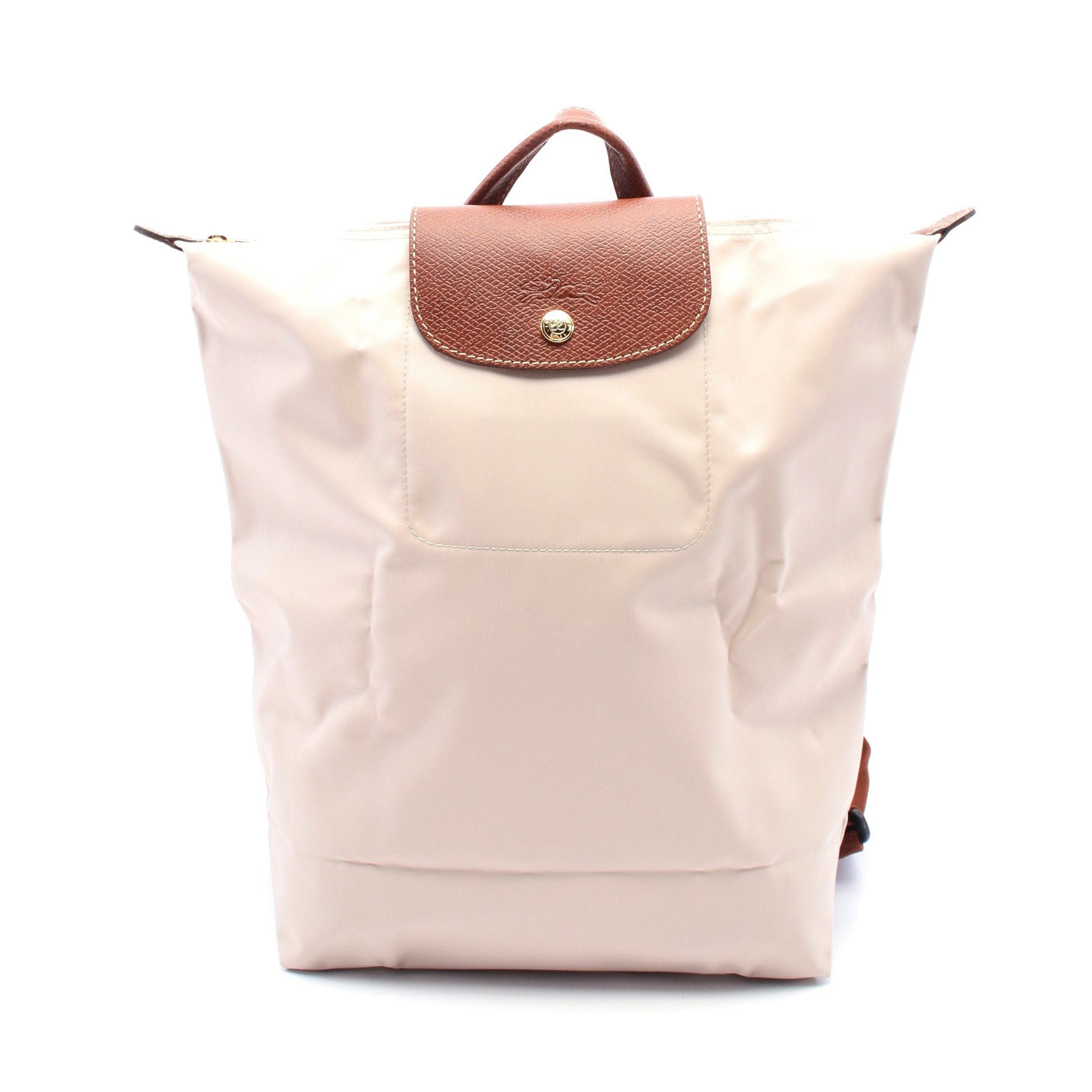 Longchamp Le Preage Original M Backpack Rucksack Canvas Leather Beige Brown